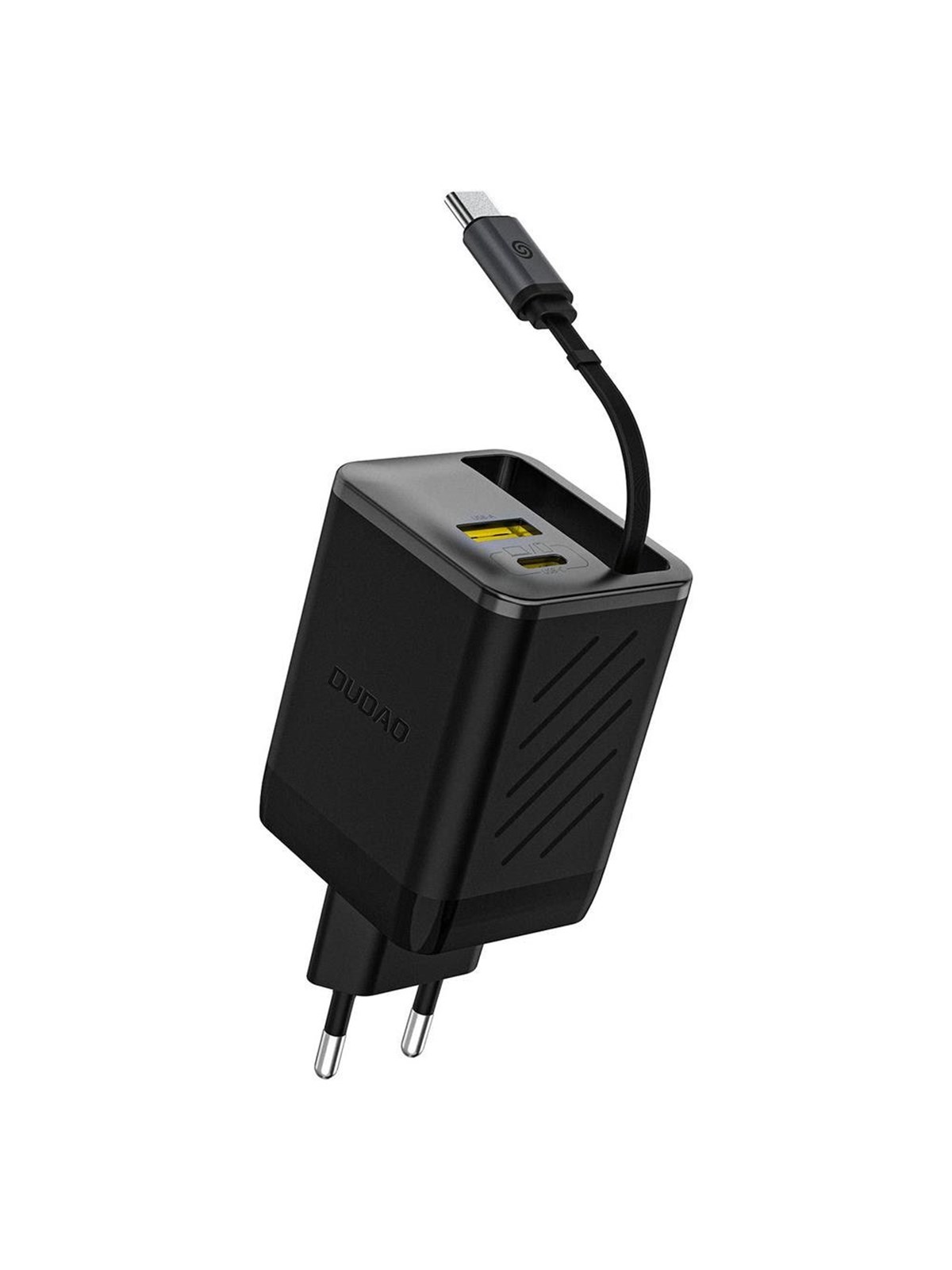 Dudao A67EU GaN 67W Wall Charger with Built-in Retractable USB-C Power Delivery Quick Charge Cable - Black
