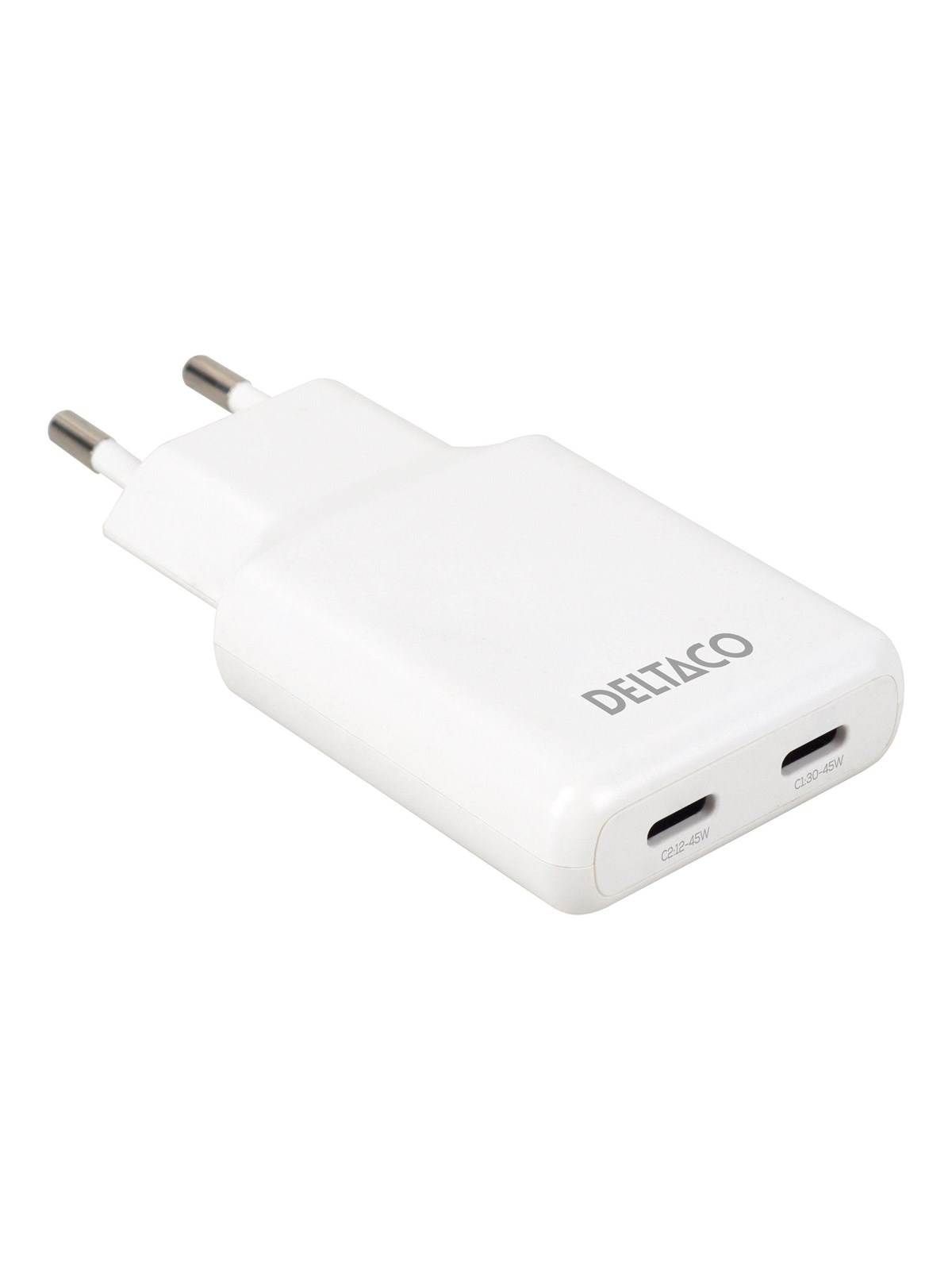 Deltaco power adapter - slim - 2 x USB-C - 45 Watt, Mobil Oplader