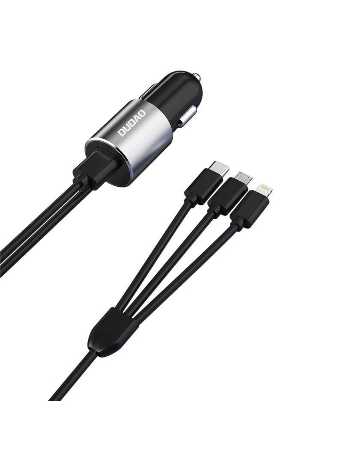 Dudao 3in1 USB car charger 3.4 A built-in cable Lightning / USB Type C / micro USB black (R5ProN black)
