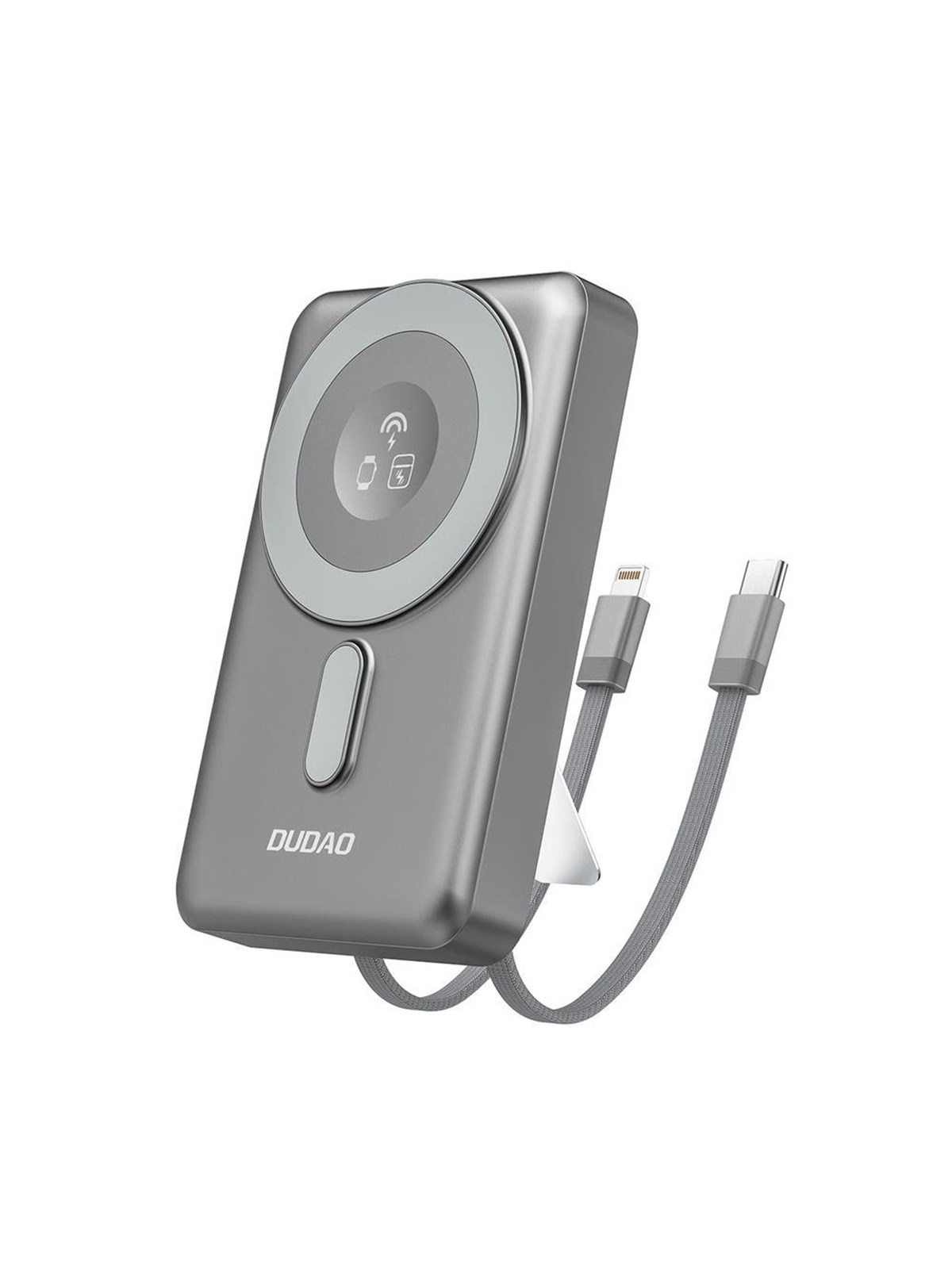 Dudao K29 10000mAh PD 20W MagSafe Power Bank with Metal Case Stand and Built-in USB-C/ Lightning Cables - Gray Powerbank - Grå - 10000 mAh