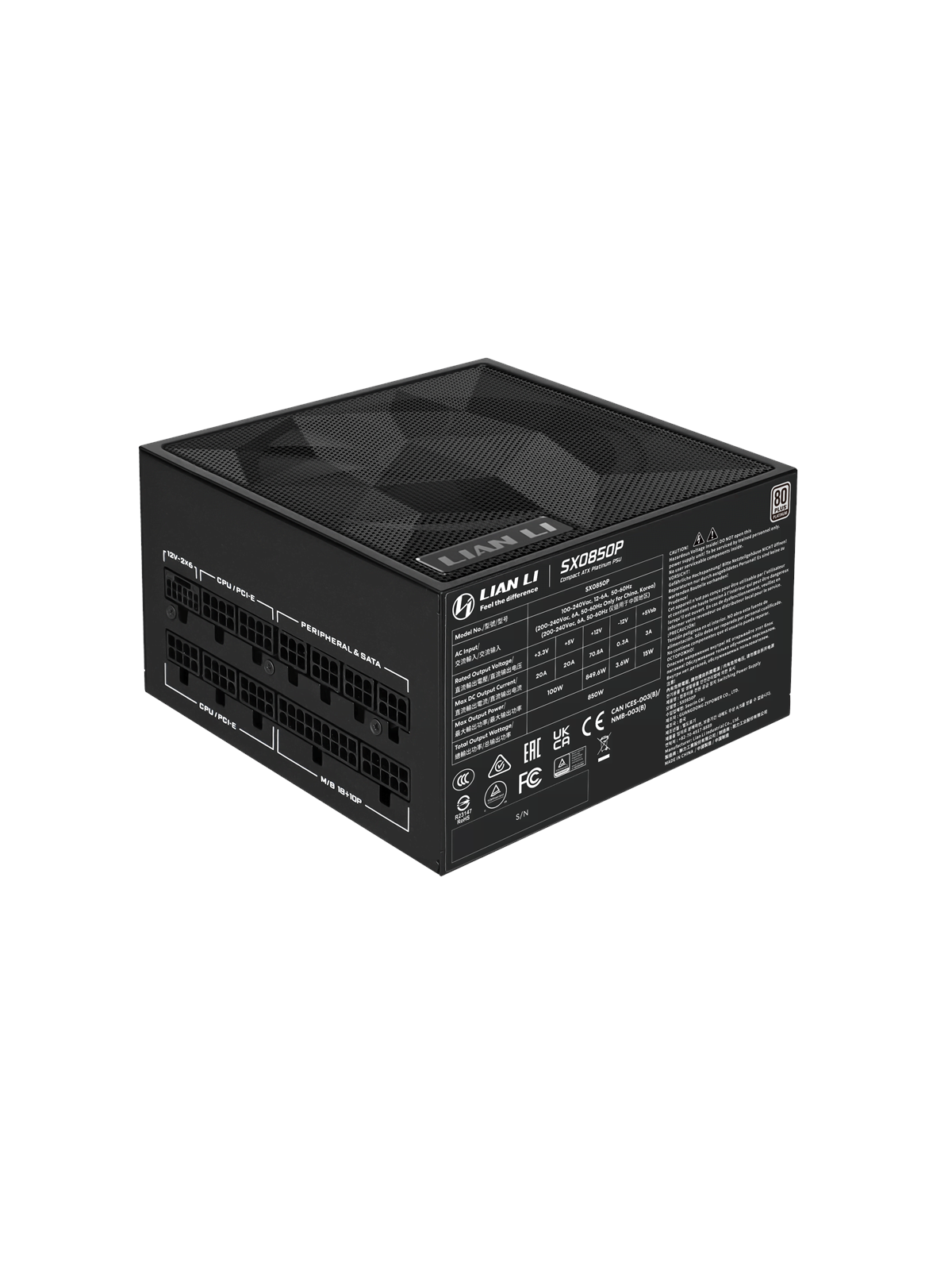 Lian Li SX 850 Strømforsyning - 850 Watt - 120 mm - ATX 3.1 - 80 Plus Platinum certified