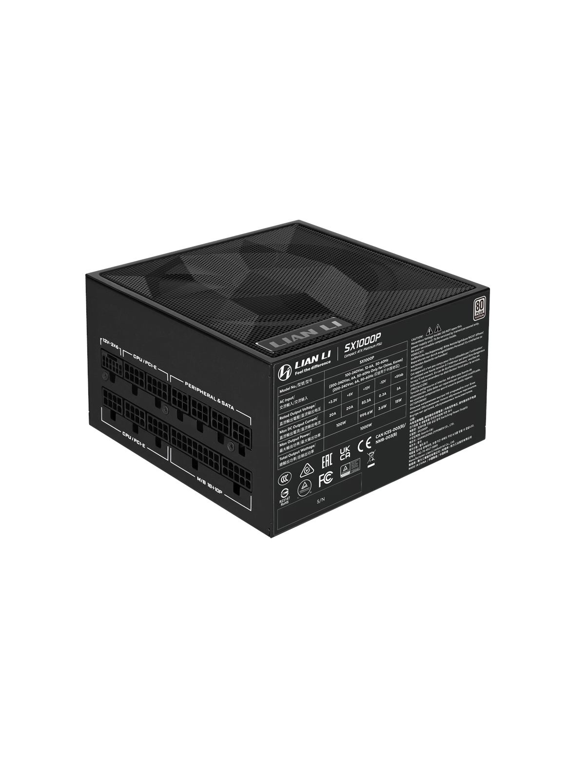 Lian Li SX 1000 Strømforsyning - 1000 Watt - 120 mm - ATX 3.1 - 80 Plus Platinum certified