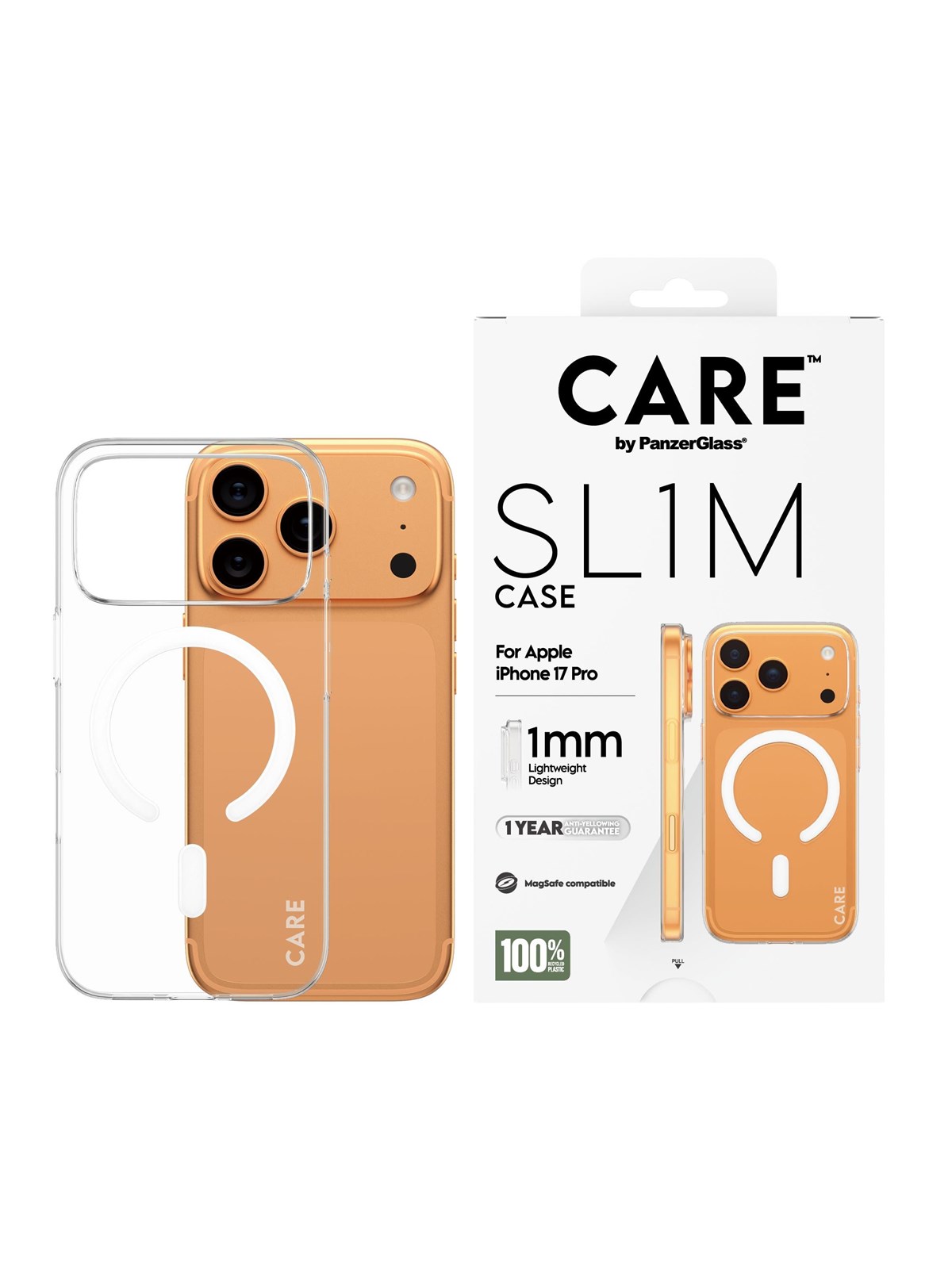 CARE by PanzerGlass SL1M Case Transparent w. MagSafe iPhone 17 Pro, Mobilcover