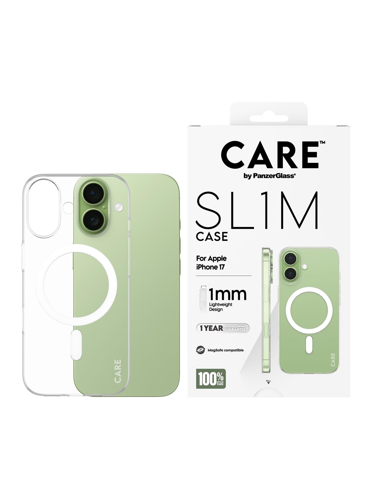 CARE by PanzerGlass SL1M Case Transparent w. MagSafe iPhone 17, Mobilcover