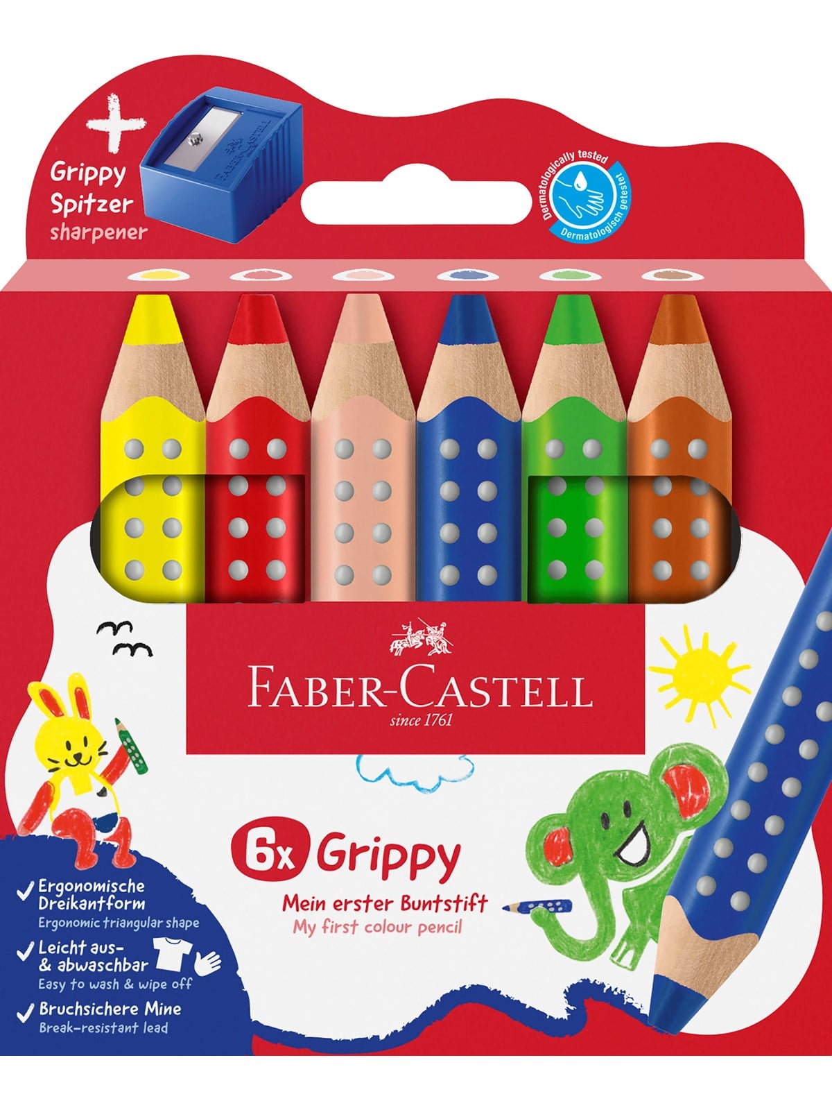 Faber-Castell Grippy XXL Jumbo 6 ass+spidser, Tegneværktøj