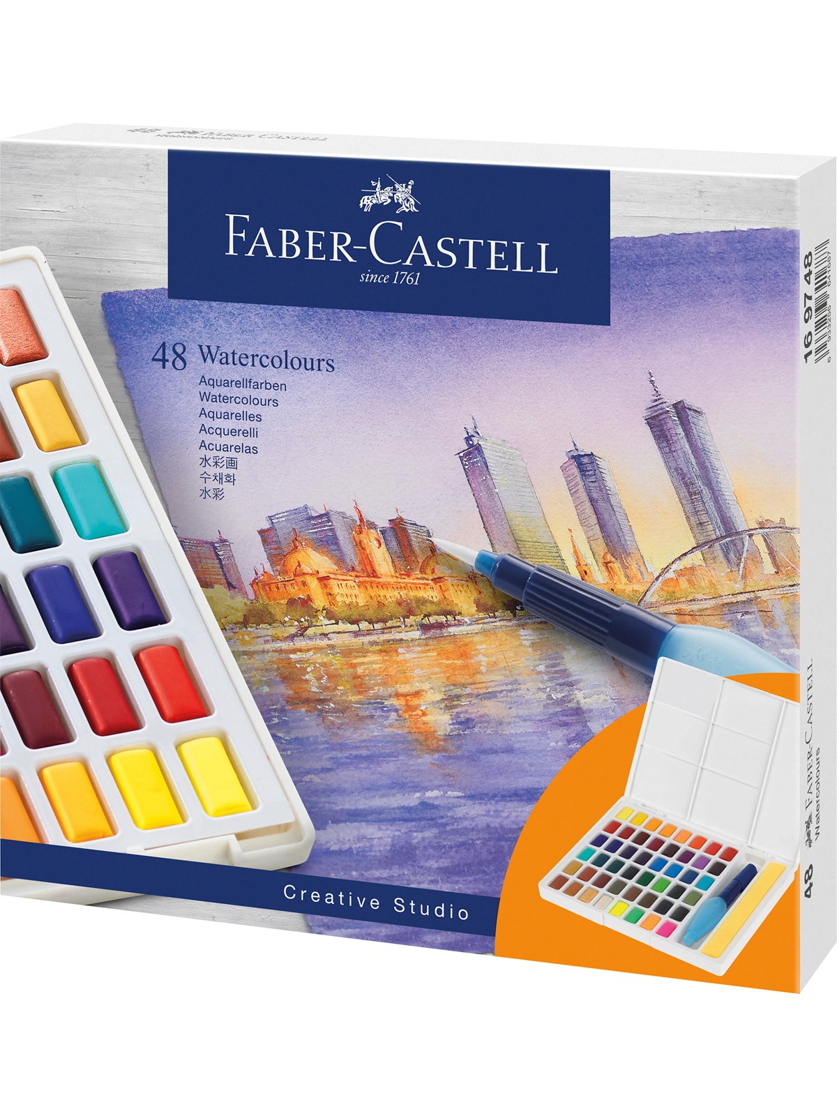 Faber-Castell Watercolour 48 ass i palette+water brush, Tegneværktøj