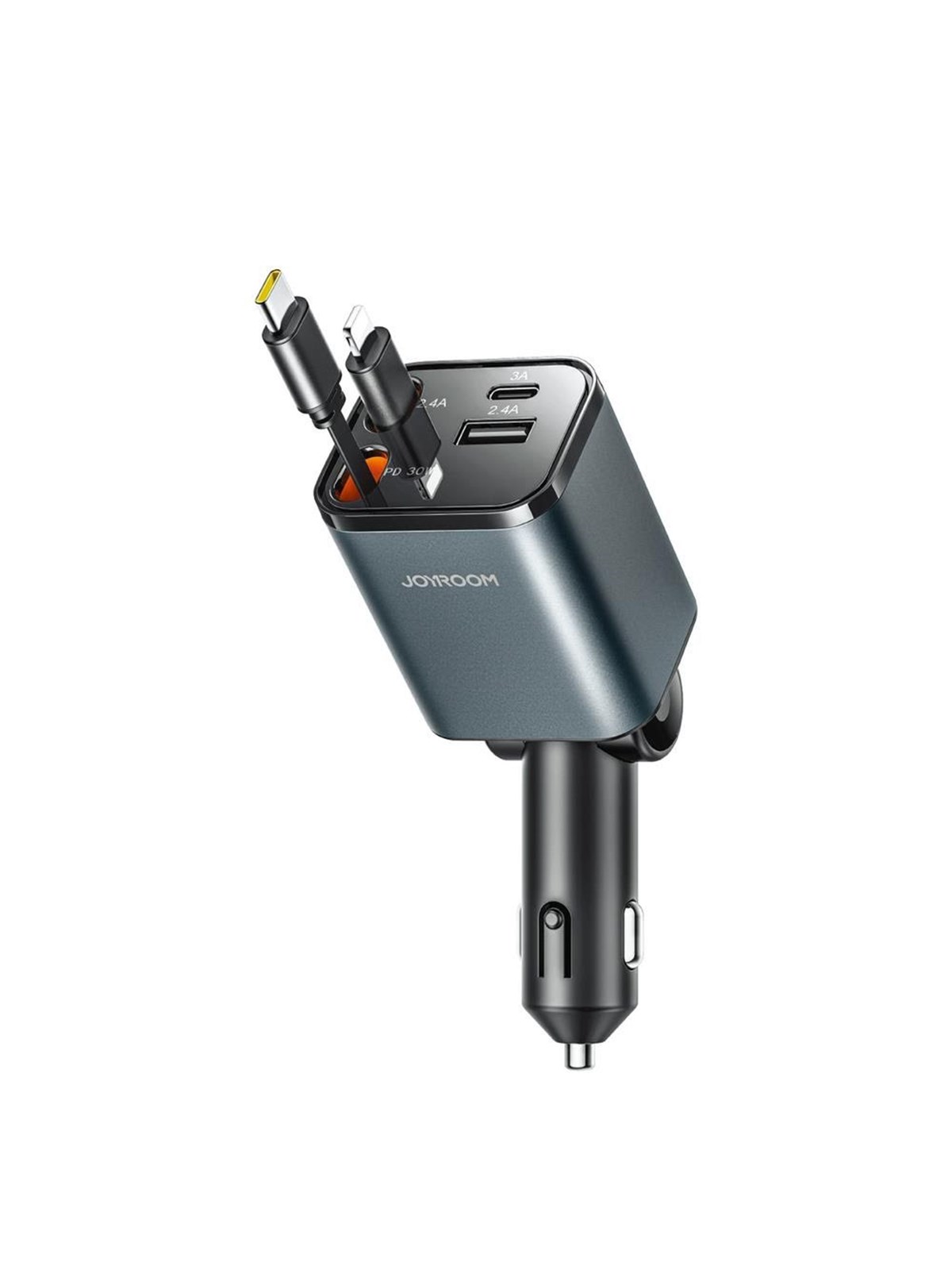 Joyroom JR-CCL05 30W 4-in-1 Car Charger with 2 Built-in Retractable Cables - Dark Gray