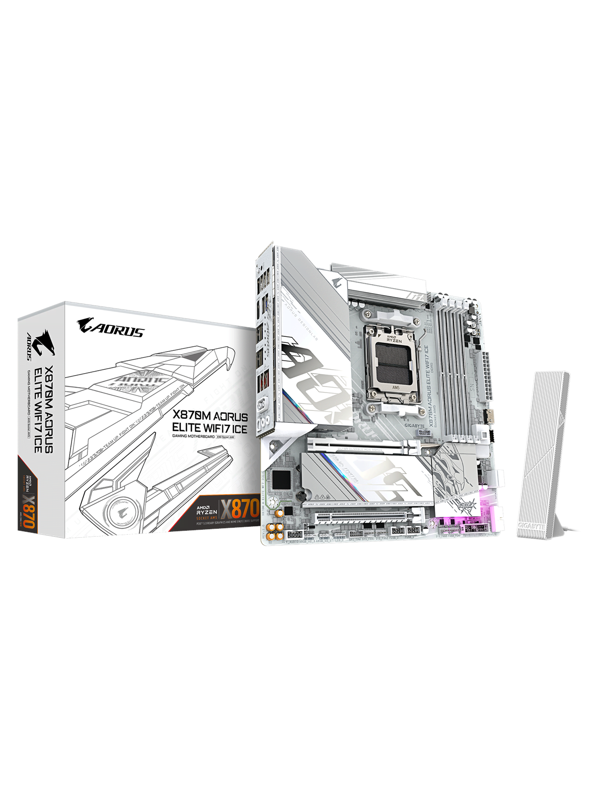 GIGABYTE X870M AORUS ELITE WIFI7 ICE Bundkort - AMD X870 - AMD AM5 socket - DDR5 RAM - Micro-ATX