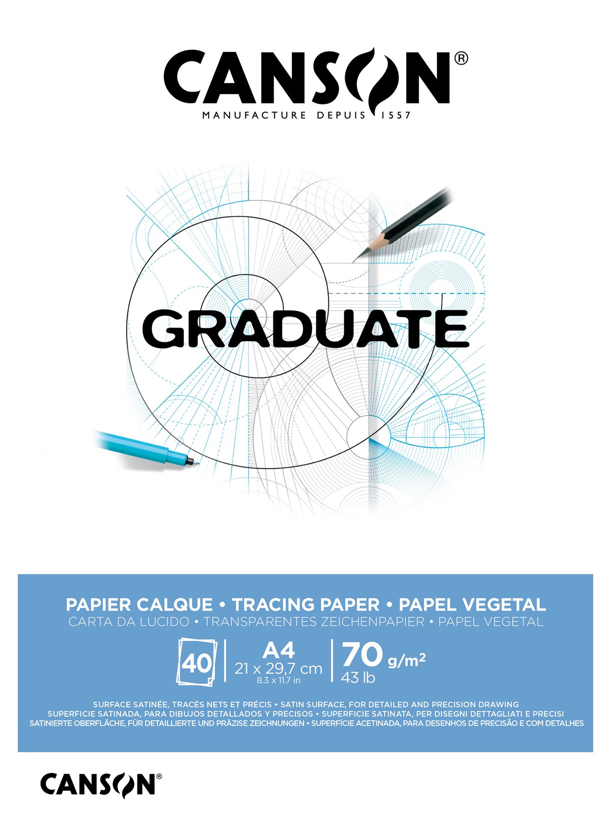 Canson Graduate Tracing Paper Pad Satin A4 70G 40 SH, Hobbyartikel