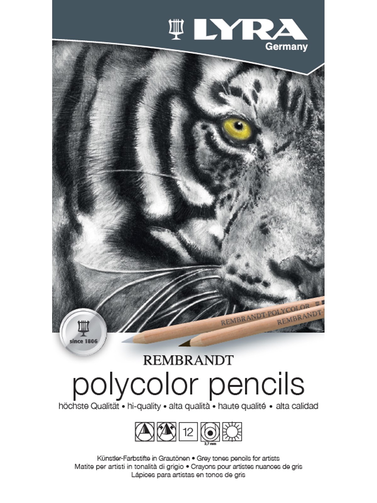 Lyra Rembrandt Polycolor Grey Tin Box 12 pcs, Hobbyartikel