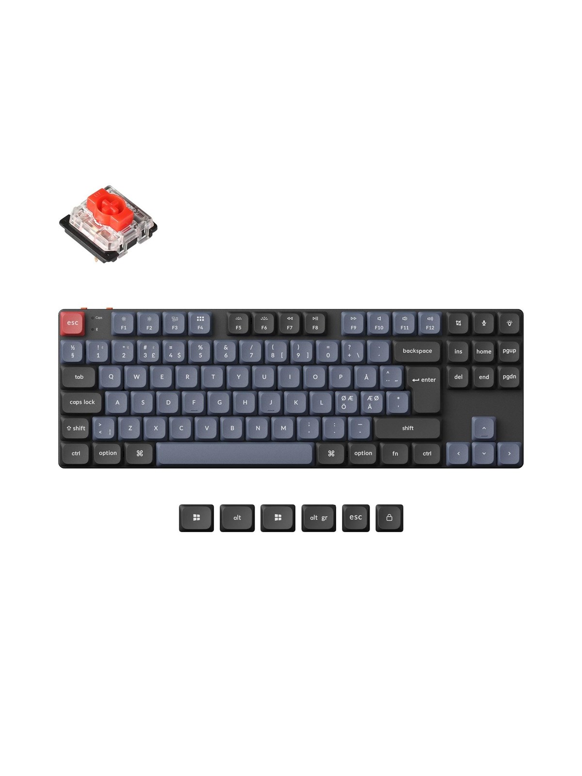 Keychron K1 Pro QMK/VIA Wireless RGB Hot Swap Low Profile Red - Gaming Tastatur - Uden Numpad - Nordisk - Sort