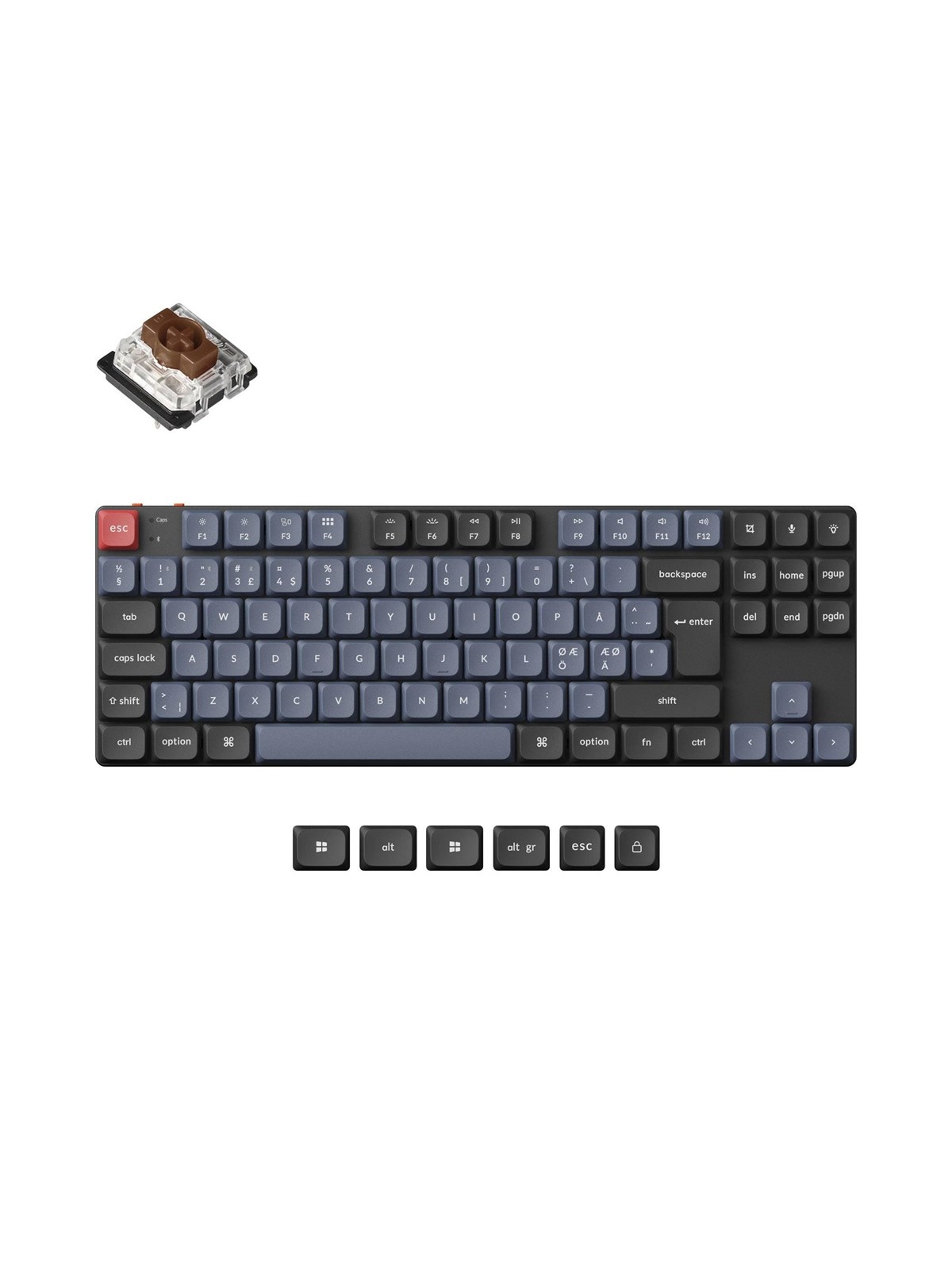 Keychron K1 Pro QMK/VIA Wireless RGB Hot Swap Low Profile Brown - Gaming Tastatur - Uden Numpad - Nordisk - Sort