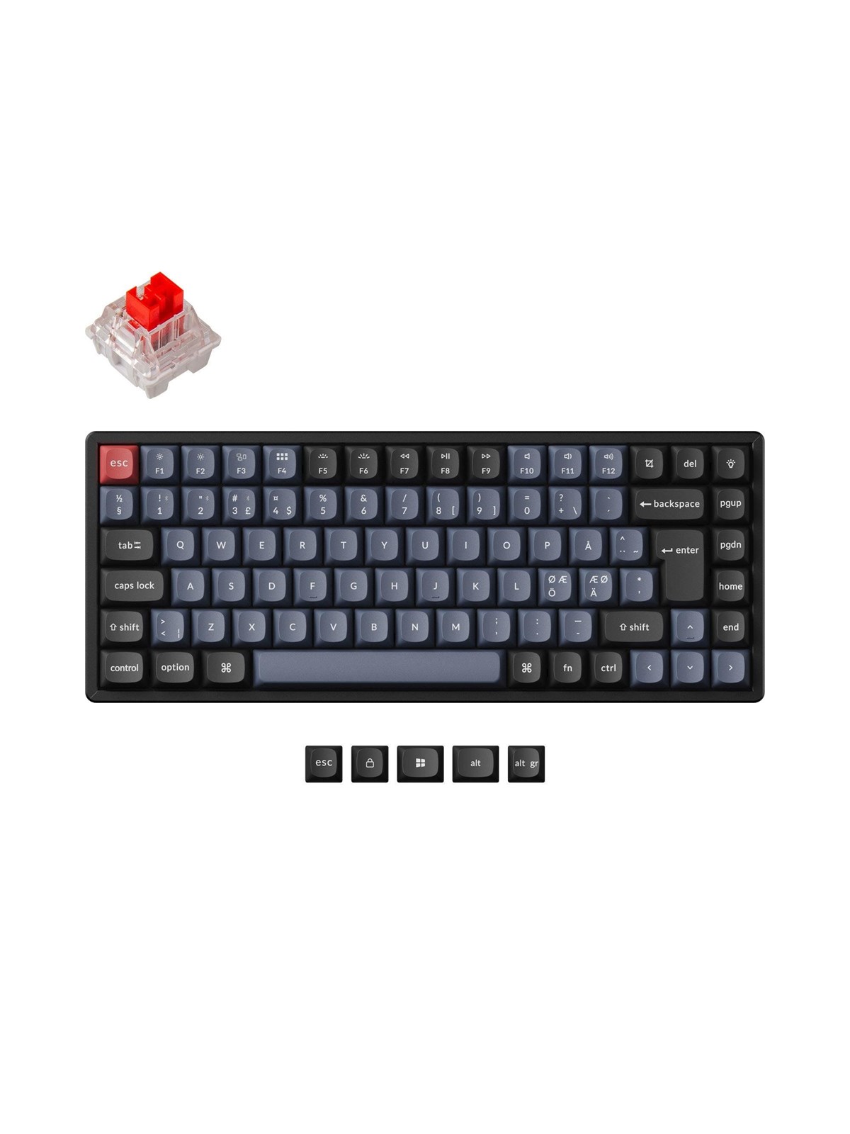 Keychron K2 Pro QMK/VIA Wireless RGB Hot Swap K Pro Red - Gaming Tastatur - Uden Numpad - Nordisk - Sort