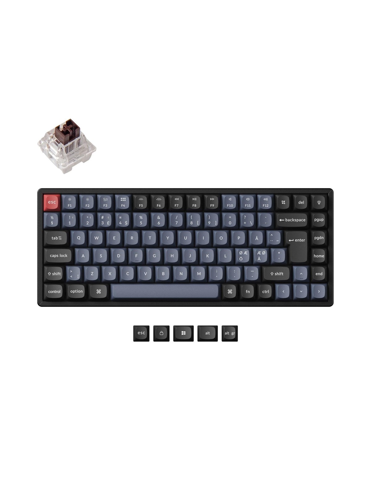 Keychron K2 Pro QMK/VIA Wireless RGB Hot Swap K Pro Brown - Gaming Tastatur - Uden Numpad - Nordisk - Sort