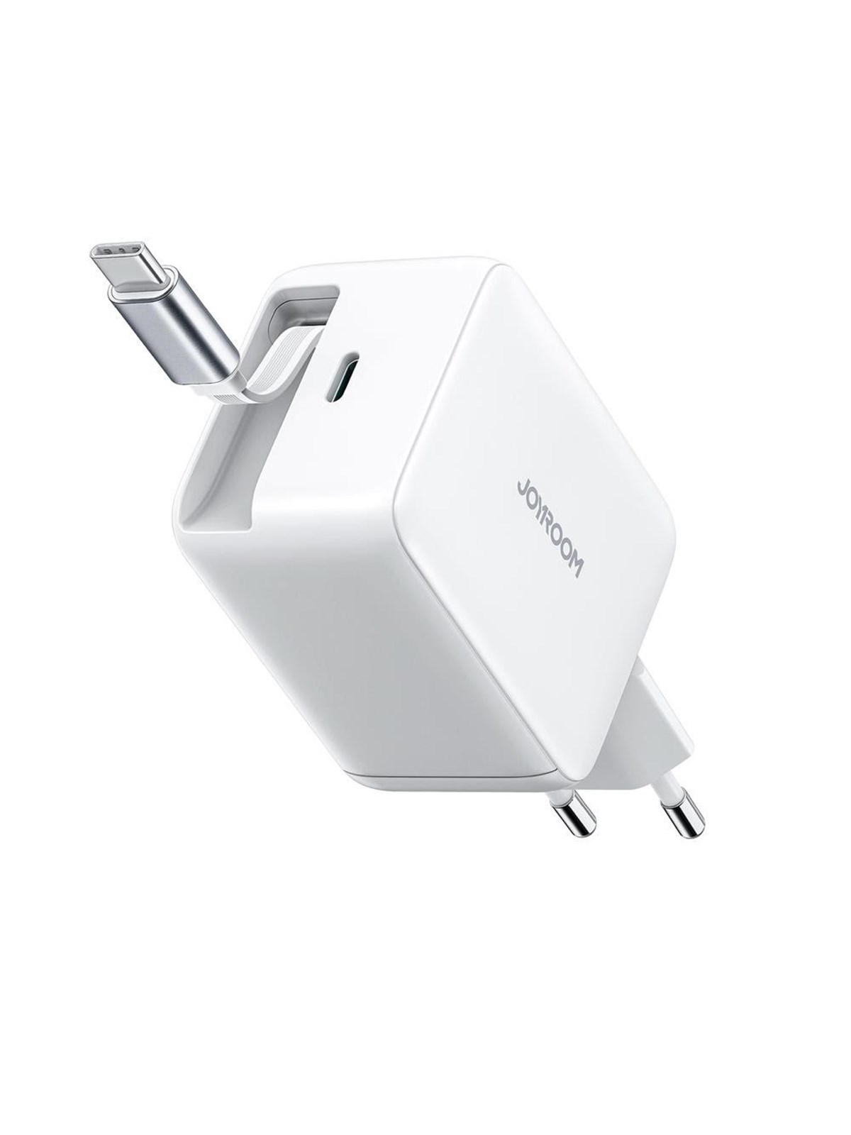Joyroom JR-TCL06 67W GaN Wall Charger with Built-in Retractable USB-C Cable - White