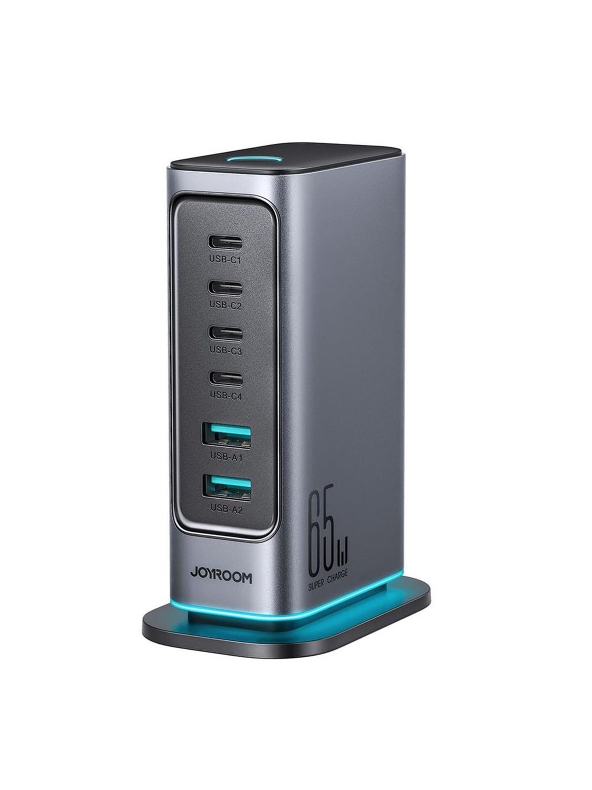 Joyroom JR-TCM02 GaN 65W charger charging station 4xUSB-C 2xUSB-A UK plug - gray USB hub - 6 ports - Grå
