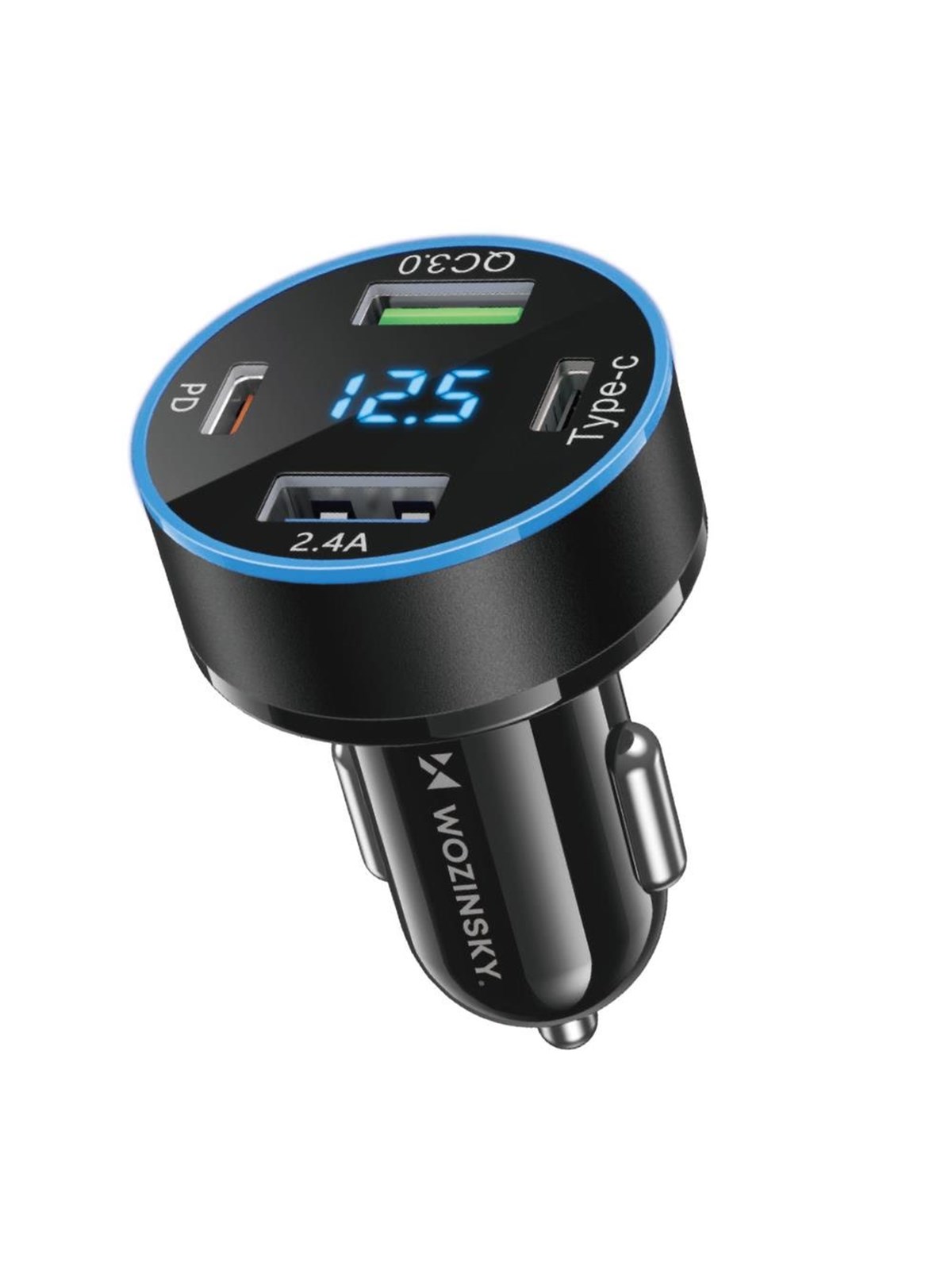 Wozinsky WDCCB Car Charger with Display 50W 2xUSB-C / 2xUSB-A - Black, Mobil Oplader