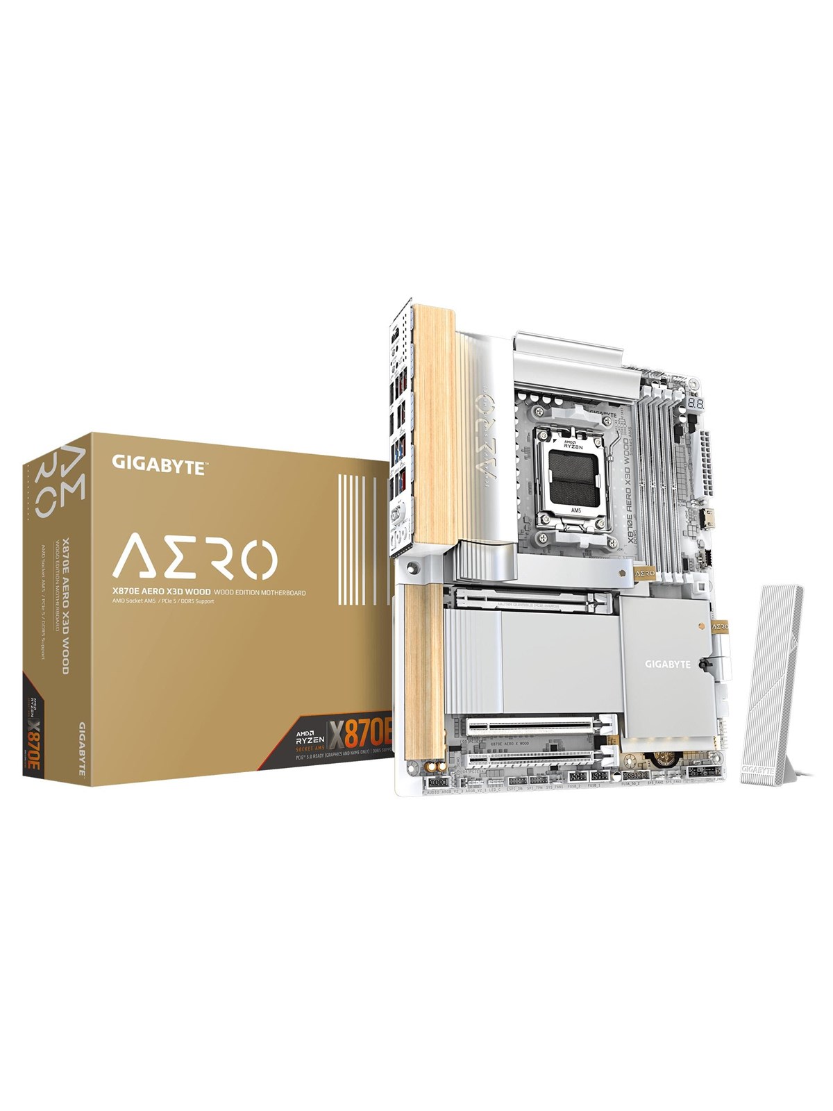GIGABYTE X870E æRO X3D WOOD Bundkort - AMD X870E - AMD AM5 socket - DDR5 RAM - ATX