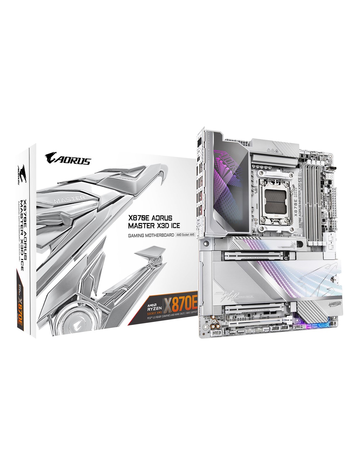 GIGABYTE X870E AORUS MASTER X3D ICE Bundkort - AMD X870E - AMD AM5 socket - DDR5 RAM - ATX