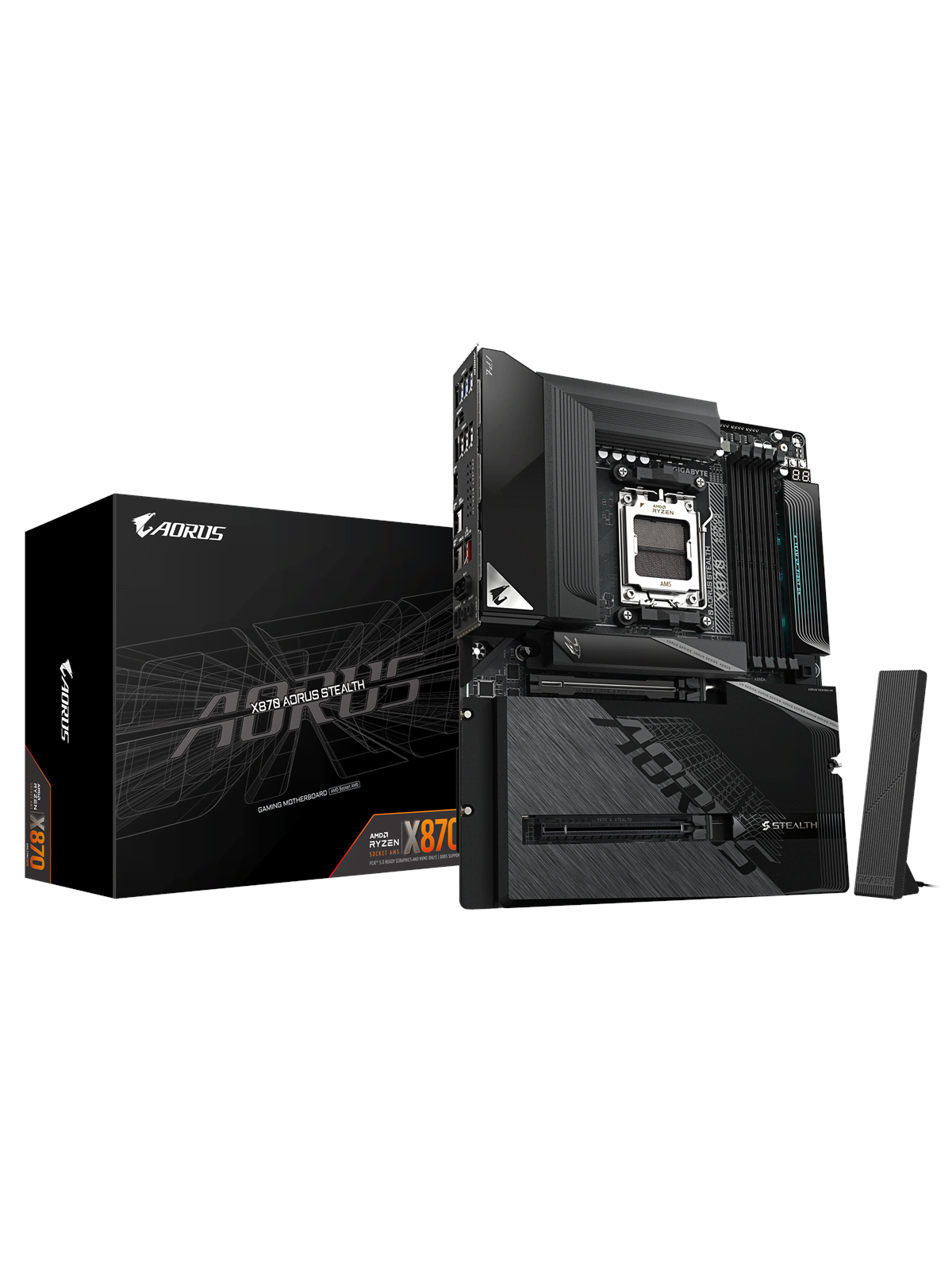 GIGABYTE X870 AORUS STEALTH Bundkort - AMD X870 - AMD AM5 socket - DDR5 RAM - ATX