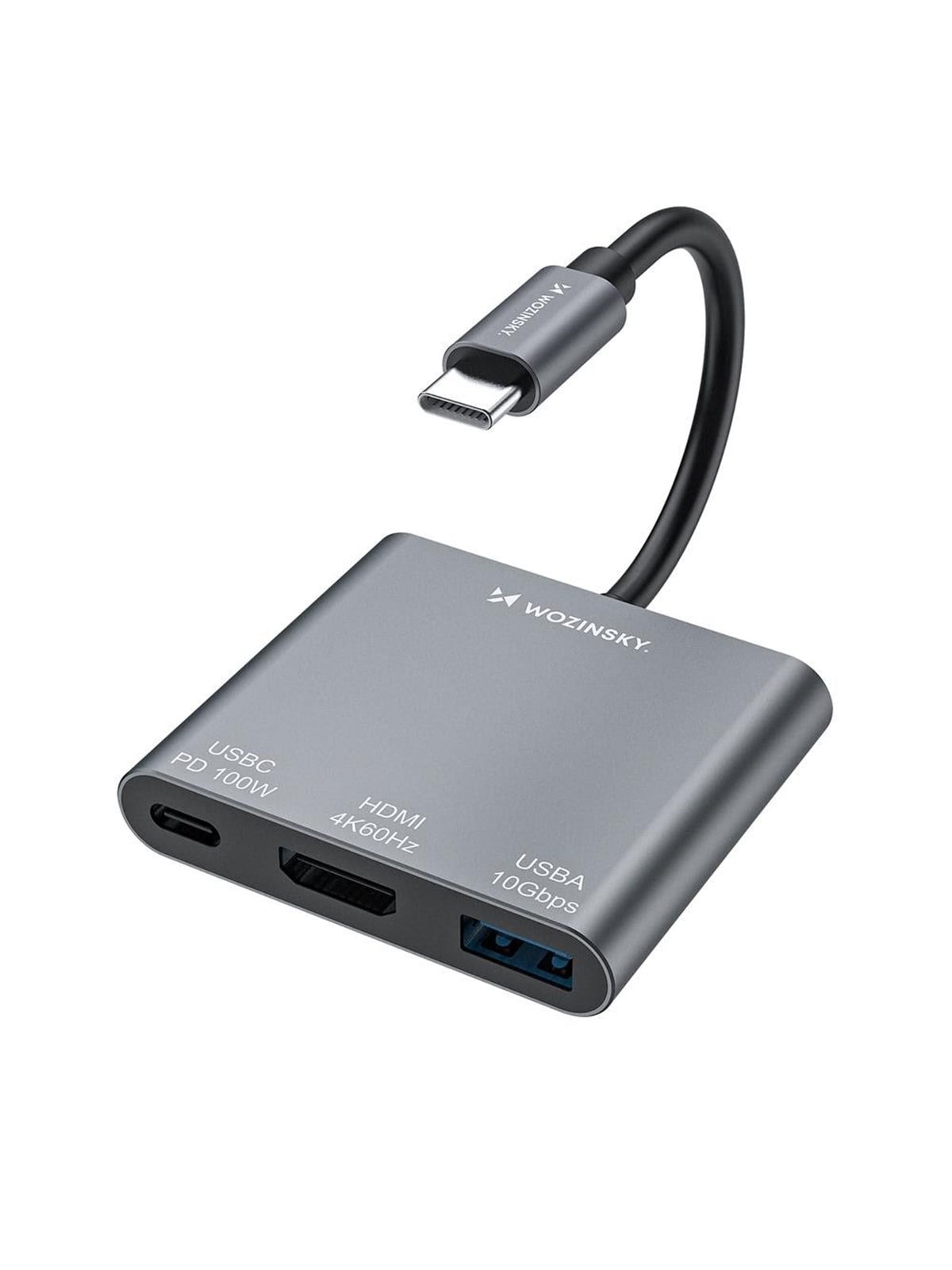 Wozinsky WHCH-01 USB-C PD 100W HDMI 4K@30Hz USB-A 10Gbps Hub - Grey USB hub - USB 3.0 - 3 ports - Grå