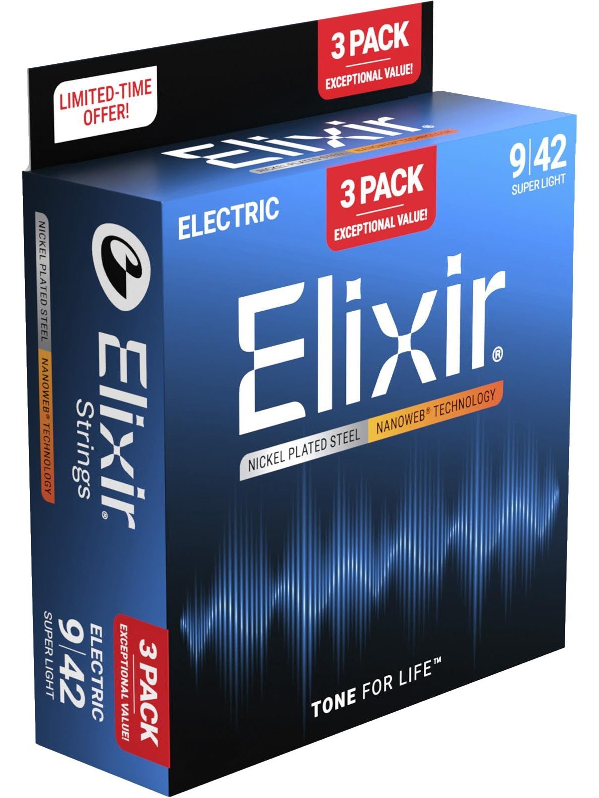 Elixir Strings 16566 - Nikkelbelagt stål - Elektriske strenge - Nanoweb - Super Light (09-42) - 3-PAK