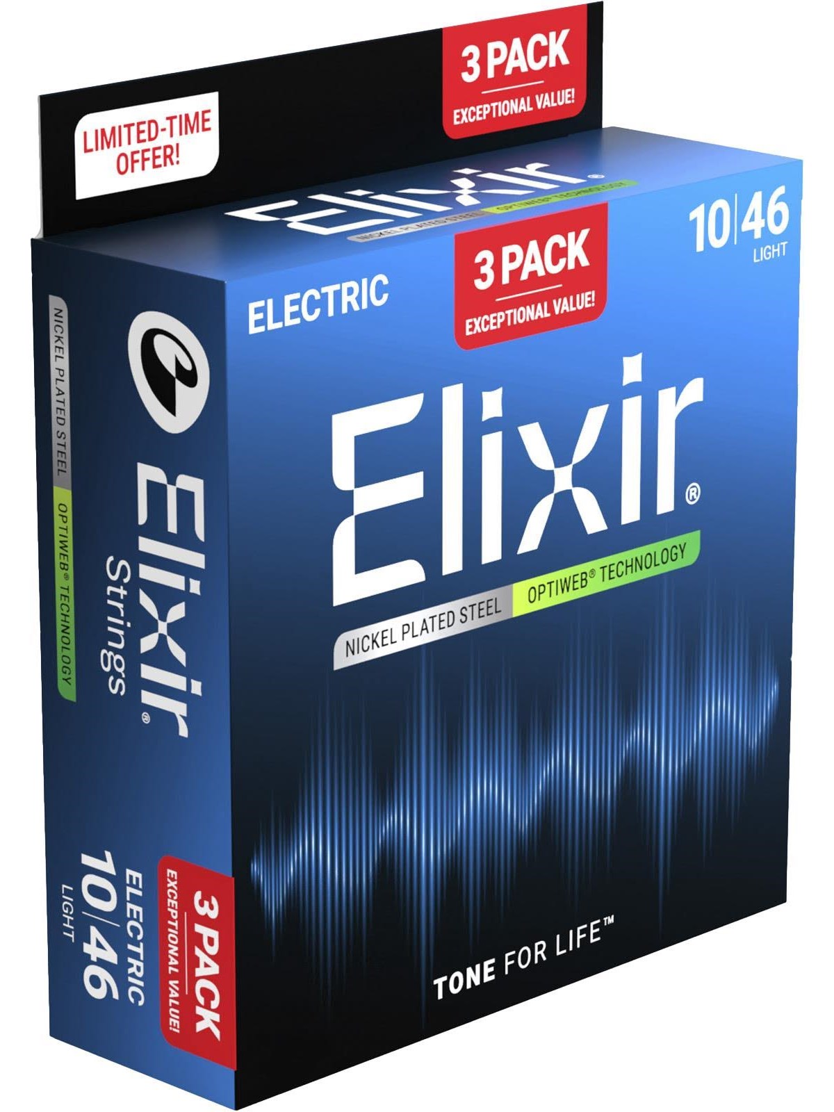 Elixir Strings 16572 - Nikkelbelagt stål - Elektriske strenge - Optiweb - Light (10-46) - 3-PAK