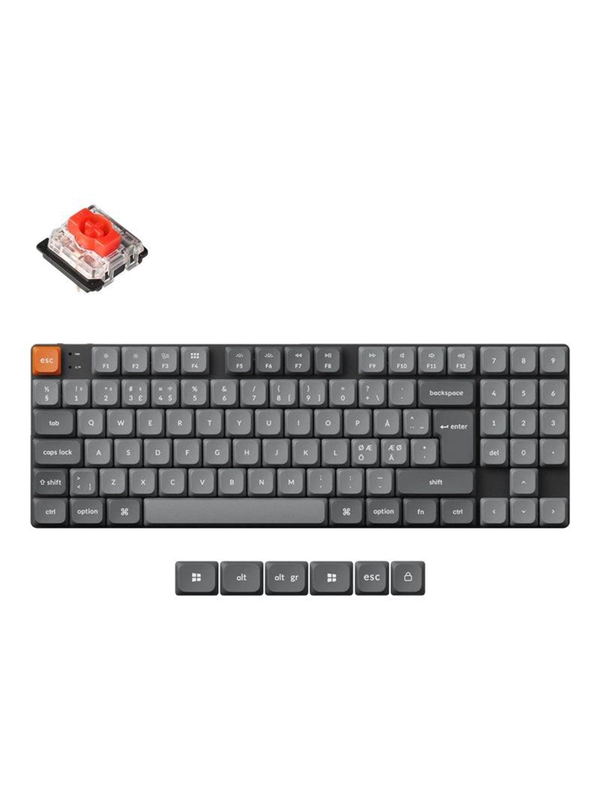 Keychron K13 Max QMK Wireless RGB Hot Swap Low Profile Red - Gaming Tastatur - Uden Numpad - Nordisk - Sort