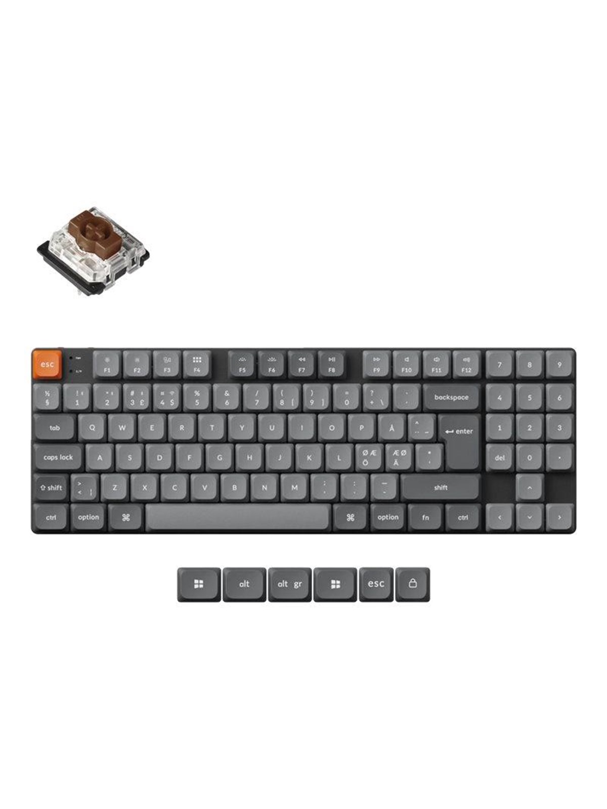 Keychron K13 Max QMK Wireless RGB Hot Swap Low Profile Brown - Gaming Tastatur - Uden Numpad - Nordisk - Sort