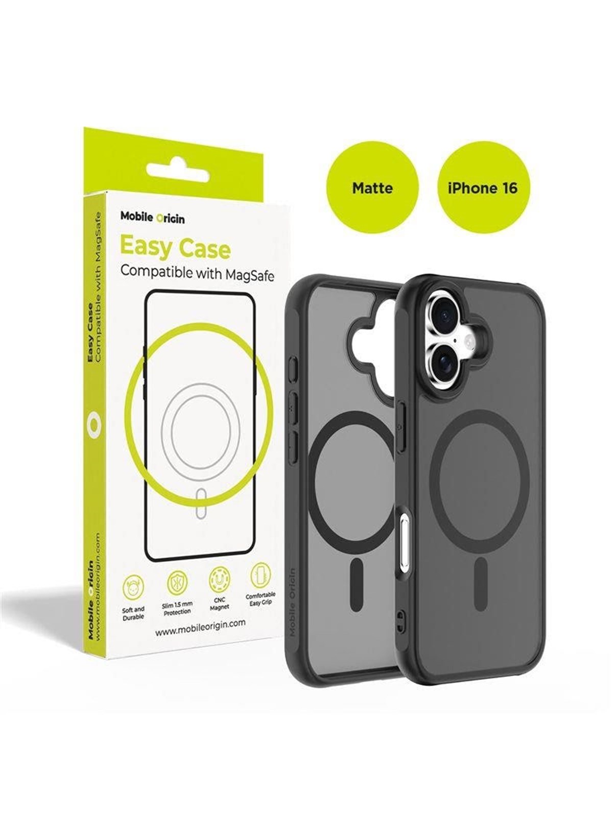 Mobile Origin Hybrid MagSafe Case - matte black - iPhone 16, Mobilcover