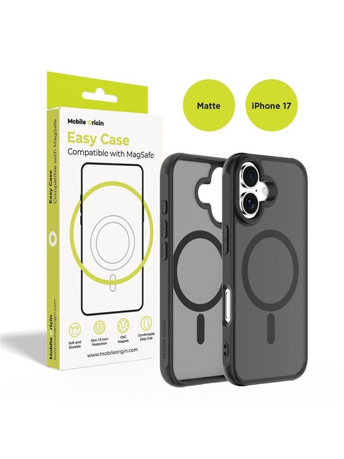 Mobile Origin Hybrid MagSafe Case - matte black - iPhone 17, Mobilcover