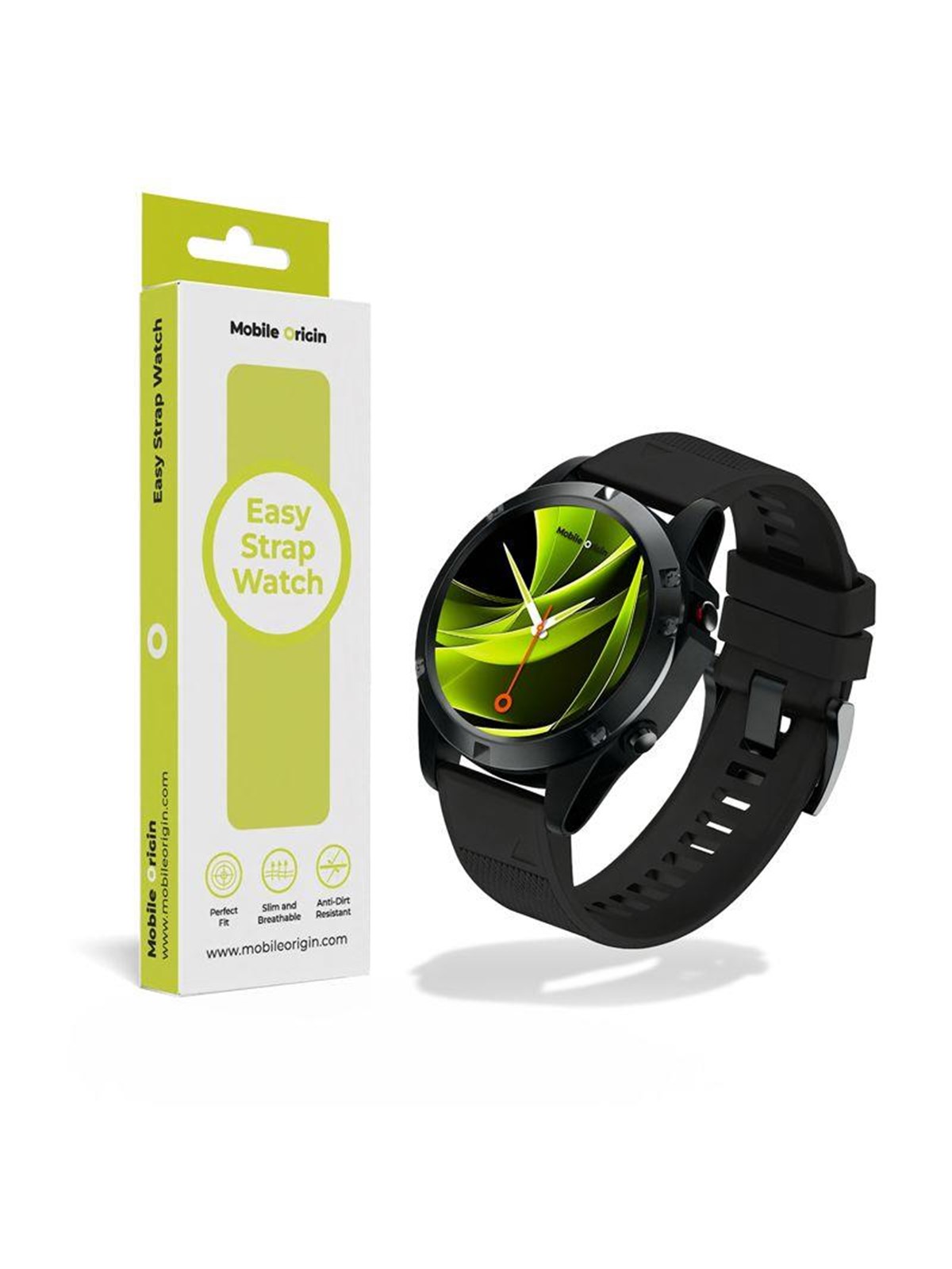 Mobile Origin Easy Strap Watch 20mm Black, Smartwatch Tilbehør