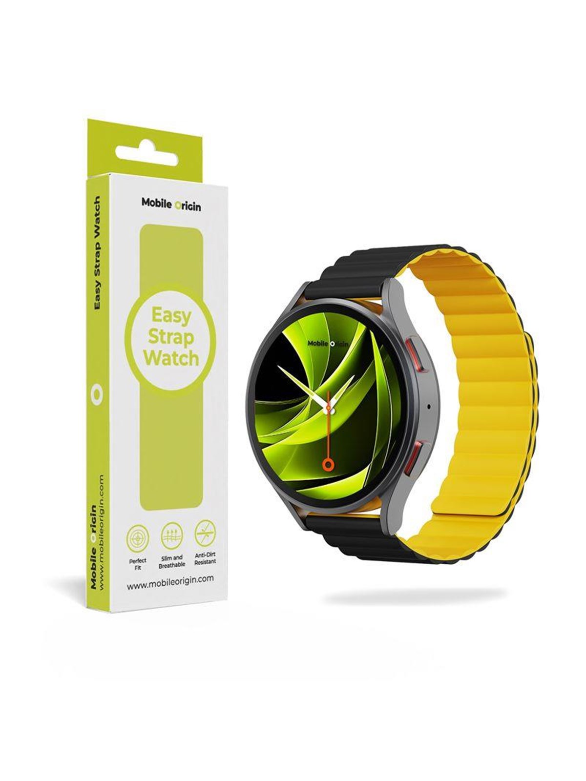 Mobile Origin Easy Strap Magnetic Watch 22mm Black/Yellow, Smartwatch Tilbehør