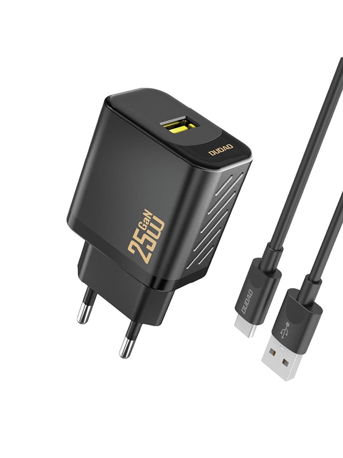 Dudao A27STEU 25W GaN USB-A Wall Charger with USB-A - USB-C - Black Cable