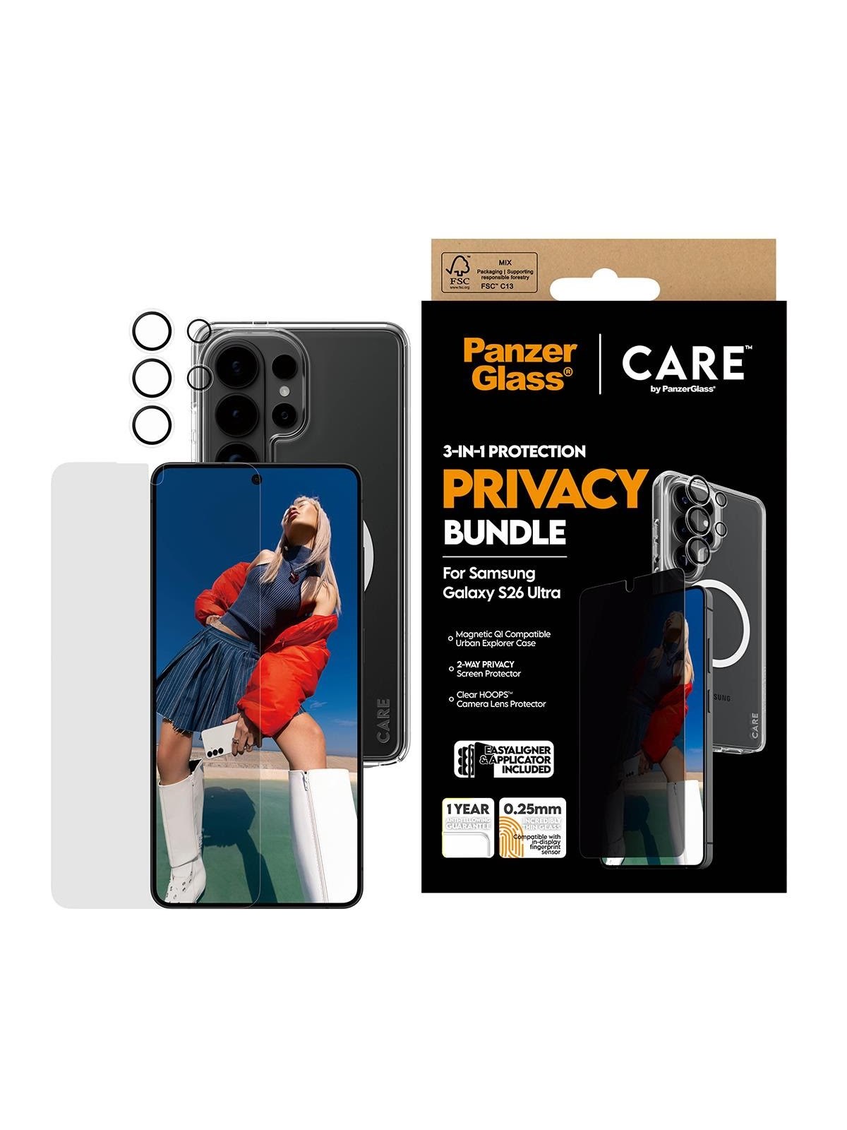 PanzerGlass Privacy 3-in-1 Bundle Samsung Galaxy S26 Ultra, Beskyttelsesglas