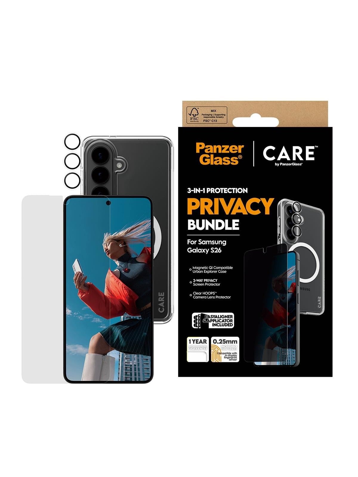 PanzerGlass Privacy 3-in-1 Bundle Samsung Galaxy S26, Beskyttelsesglas