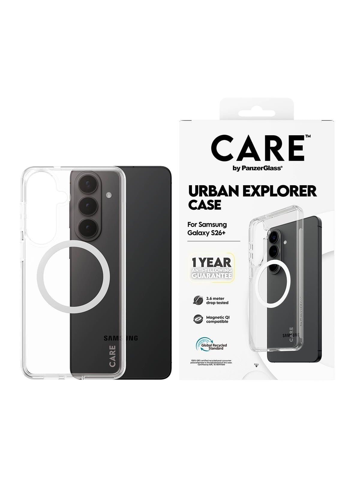 CARE by PanzerGlass Urban Explorer Case Transparent w. White Qi Samsung Galaxy S26+