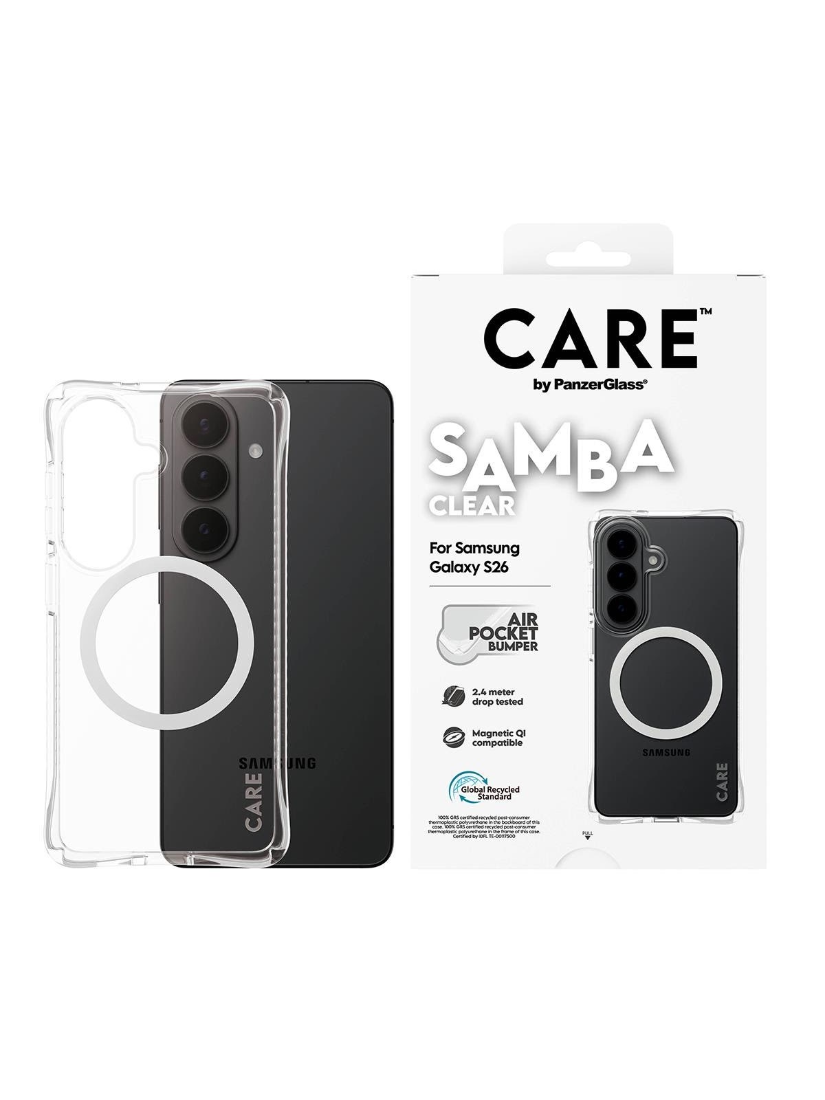 CARE by PanzerGlass Samba Case Transparent w. White Qi Samsung Galaxy S26