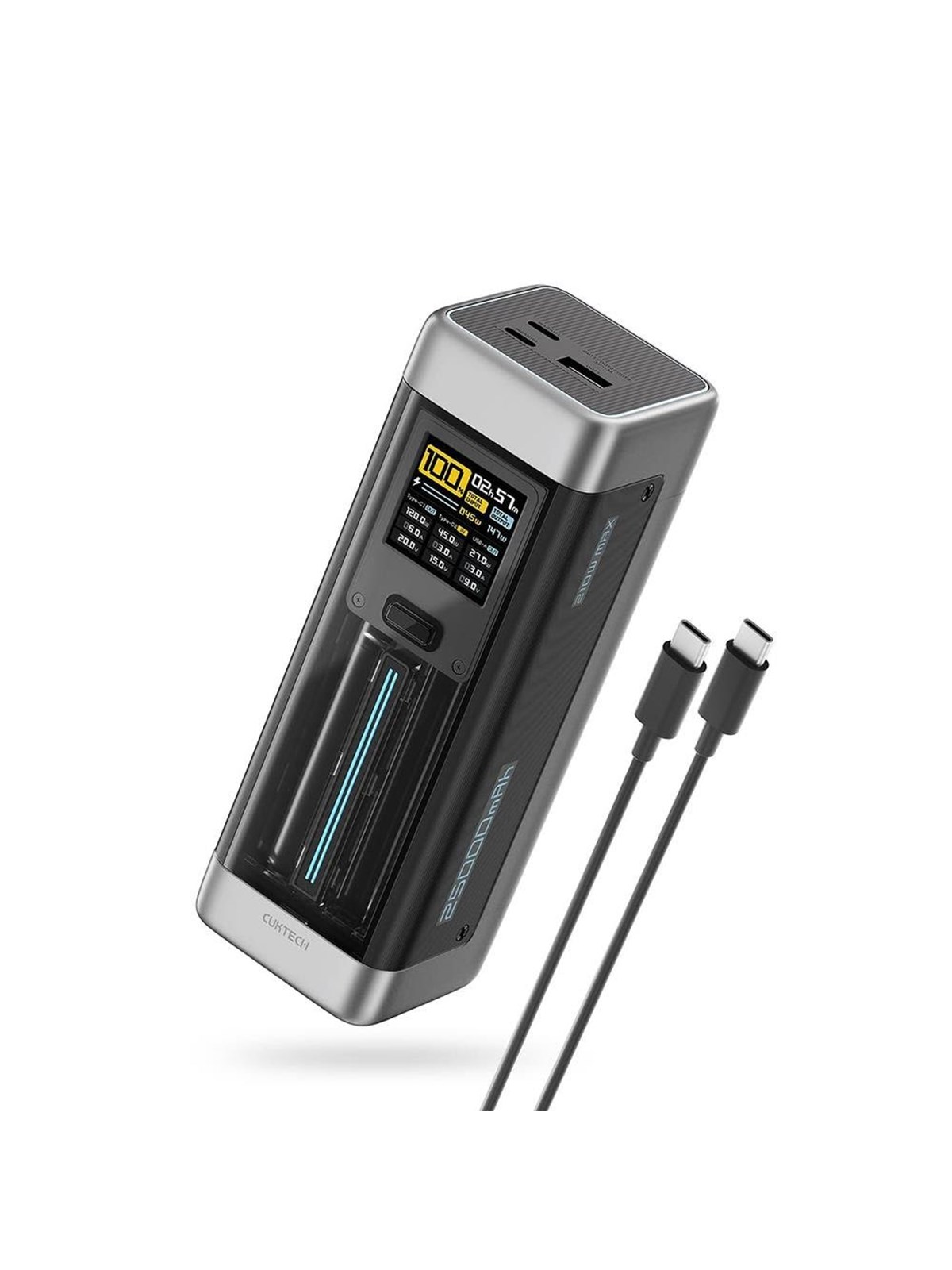 CUKTECH CUK00P23GLBK 210W 2 x USB-C 1 x USB-A Powerbank - Sort - 25000 mAh