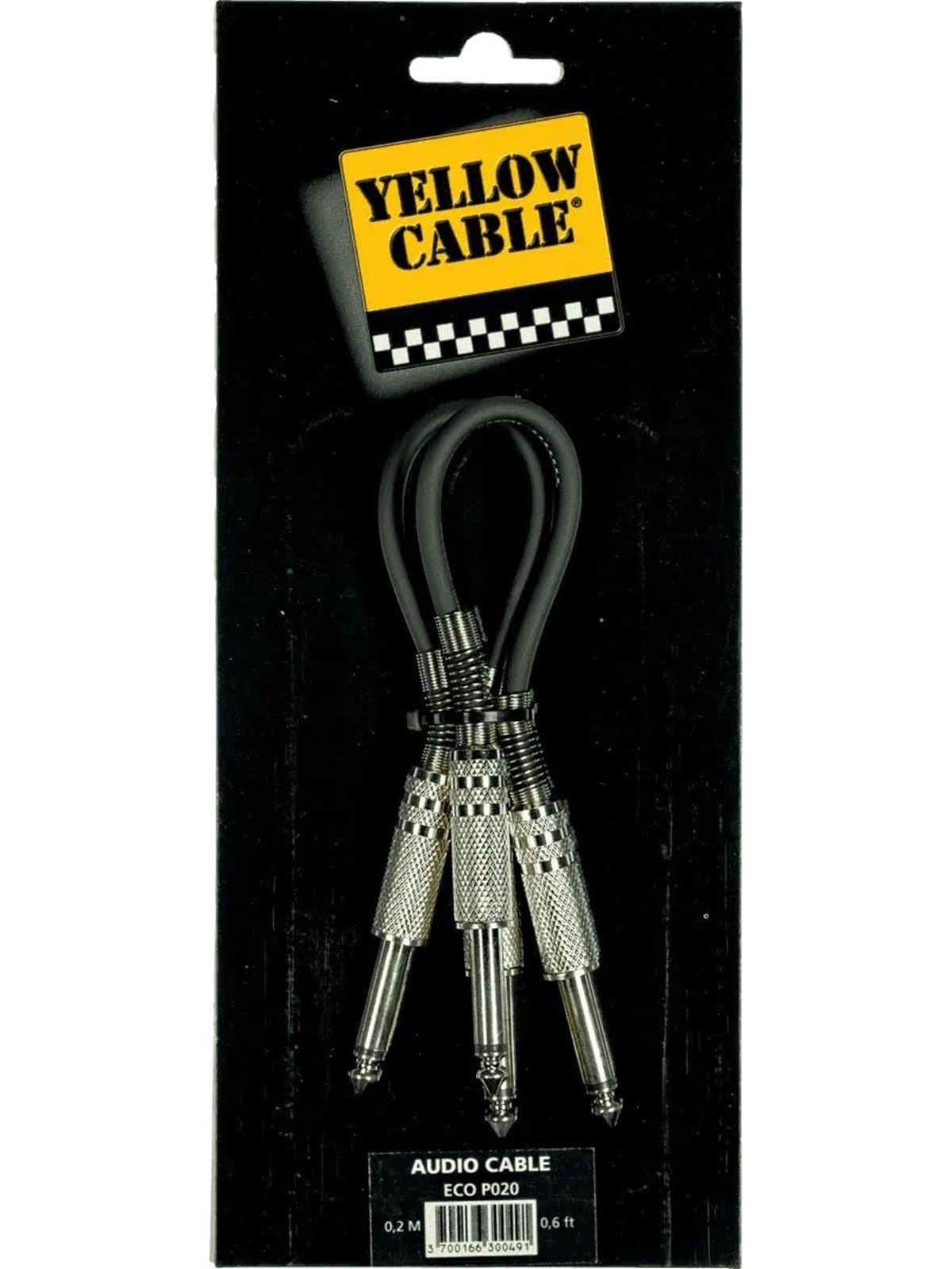 Yellow Cable P020 - 2 x 1/4" Jack/Jack patchkabel 20cm., Audiokabel