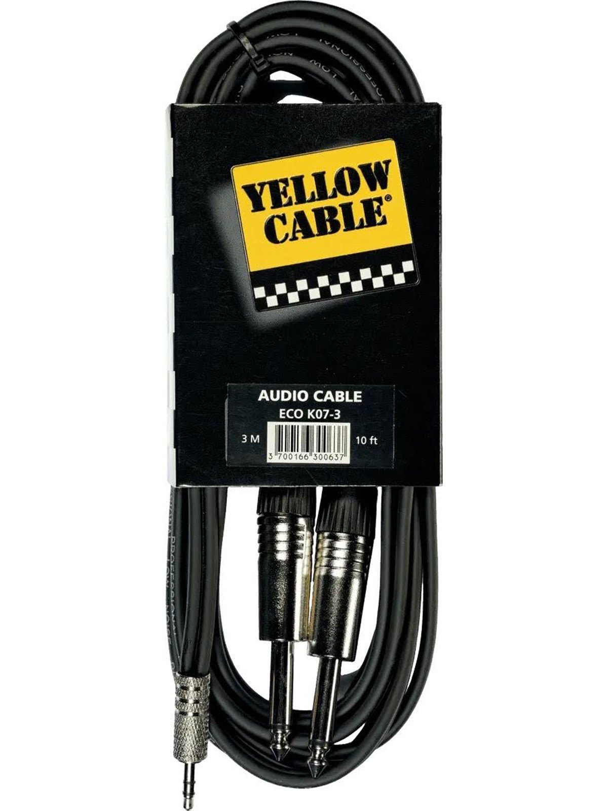 Yellow Cable K07M-3 - 2 x 1/4" Jack - 3,5mm. TRS Mini-Jack kabel 3m., Audiokabel