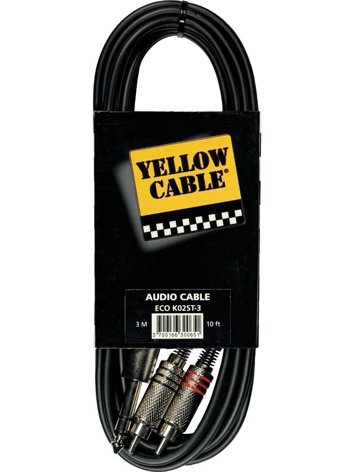 Yellow Cable K02ST-3 - 2 x RCA - 1/4" TRS Jack-kabel 3m., Audiokabel