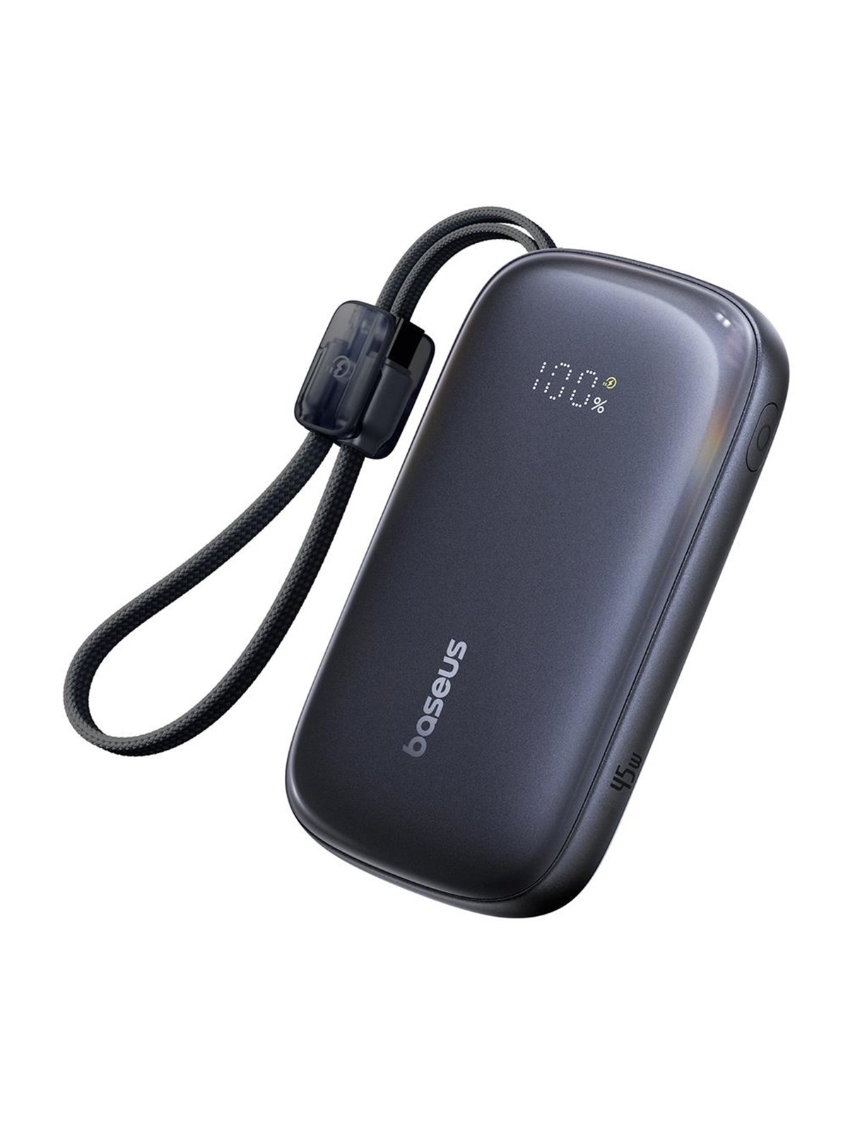 Baseus EnerFill FC21 Qpow 3 Ultra 10000mAh 45W Power Bank with Attached Lanyard Cable - Black Powerbank - Sort - 10000 mAh