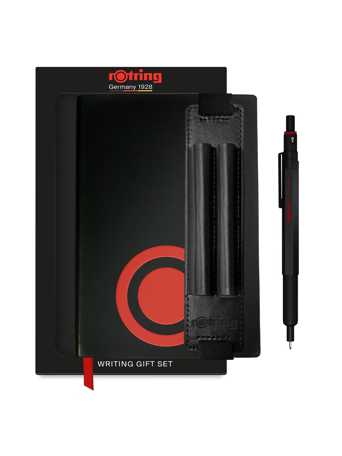 Rotring 600 trykblyant 0,5 mm med penneetui og premium notesbog, gavesæt
