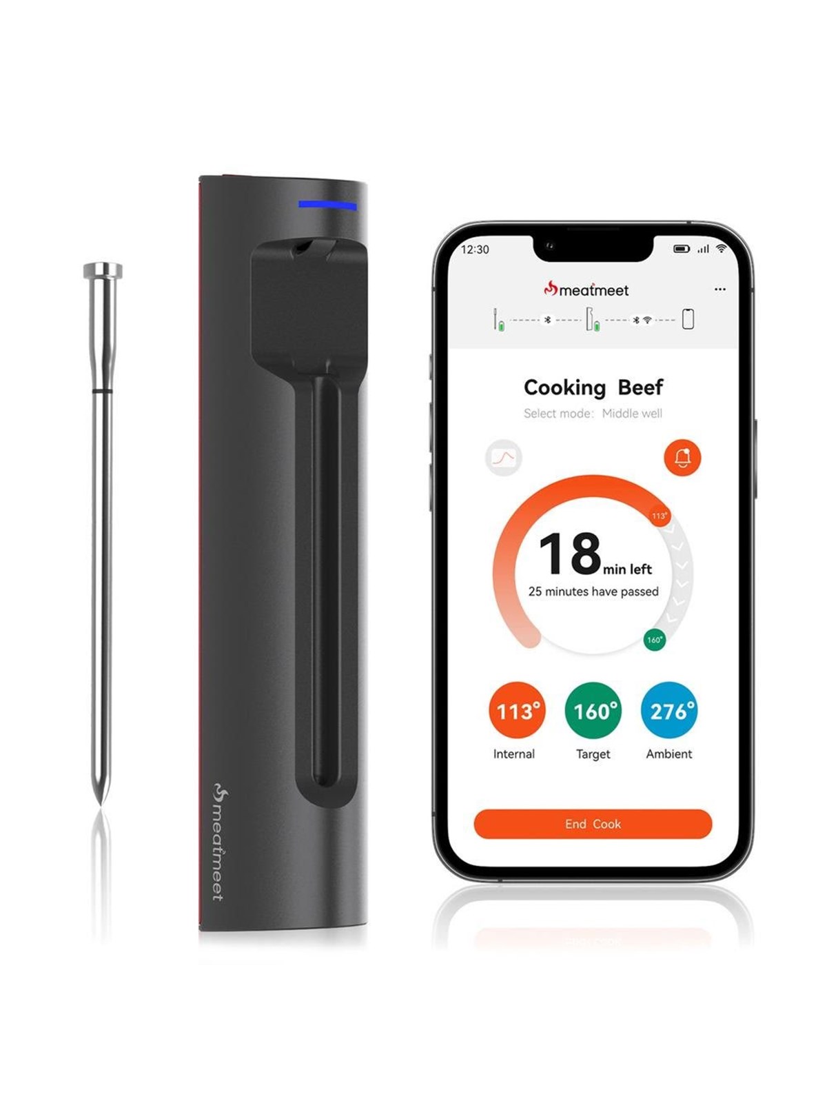 Metapen S Pro Kitchen Thermometer with Bluetooth/WiFi App for Grill Oven Smoker - Grey