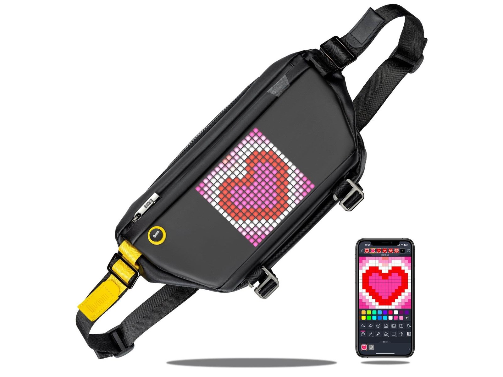 Sac à bandoulière Divoom Pixoo Noir Pixel Art Sling Bag avec écran LED