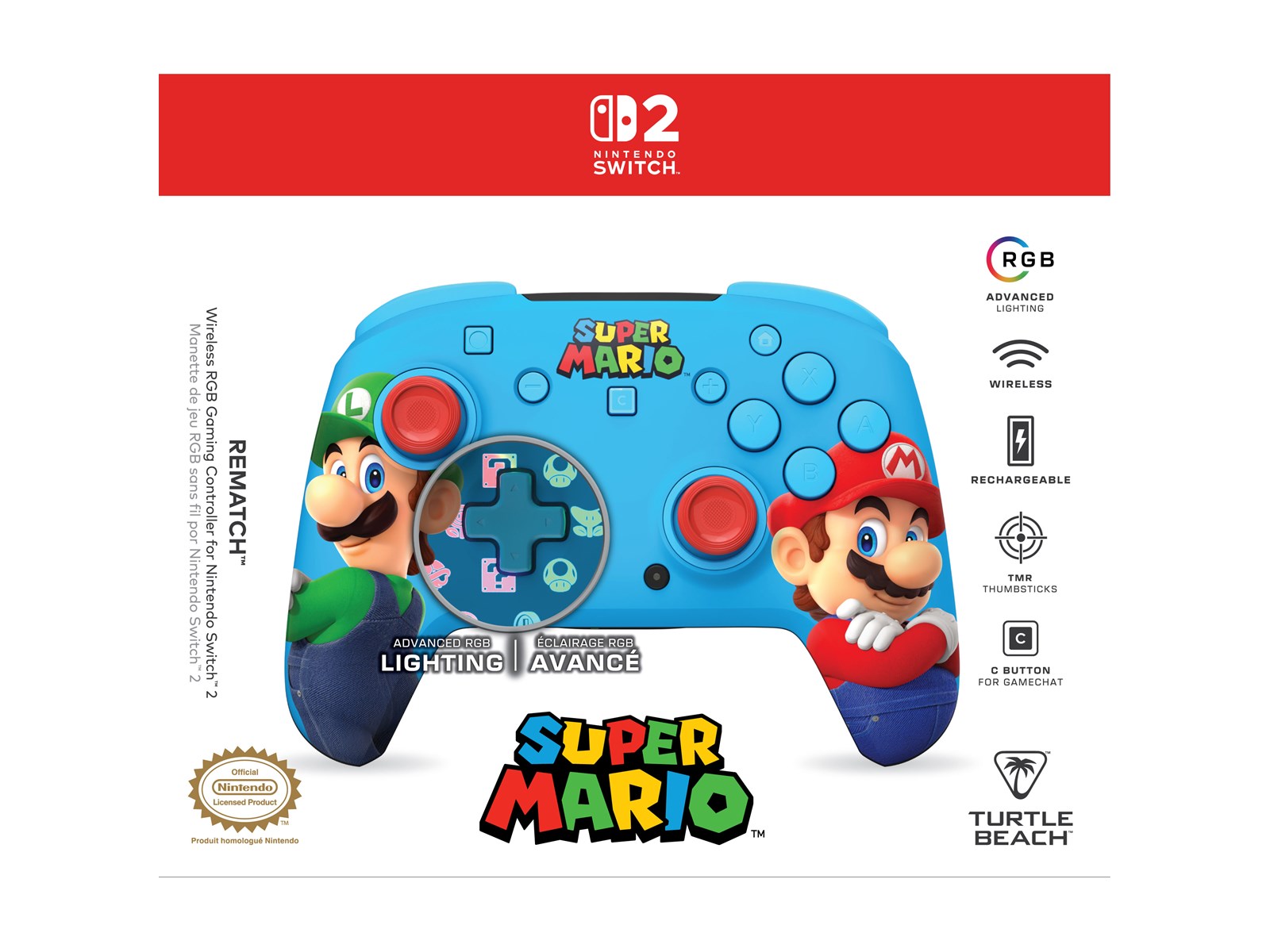 Turtle Beach Rematch RGB Mario & Luigi - Wireless Controller - Nintendo ...