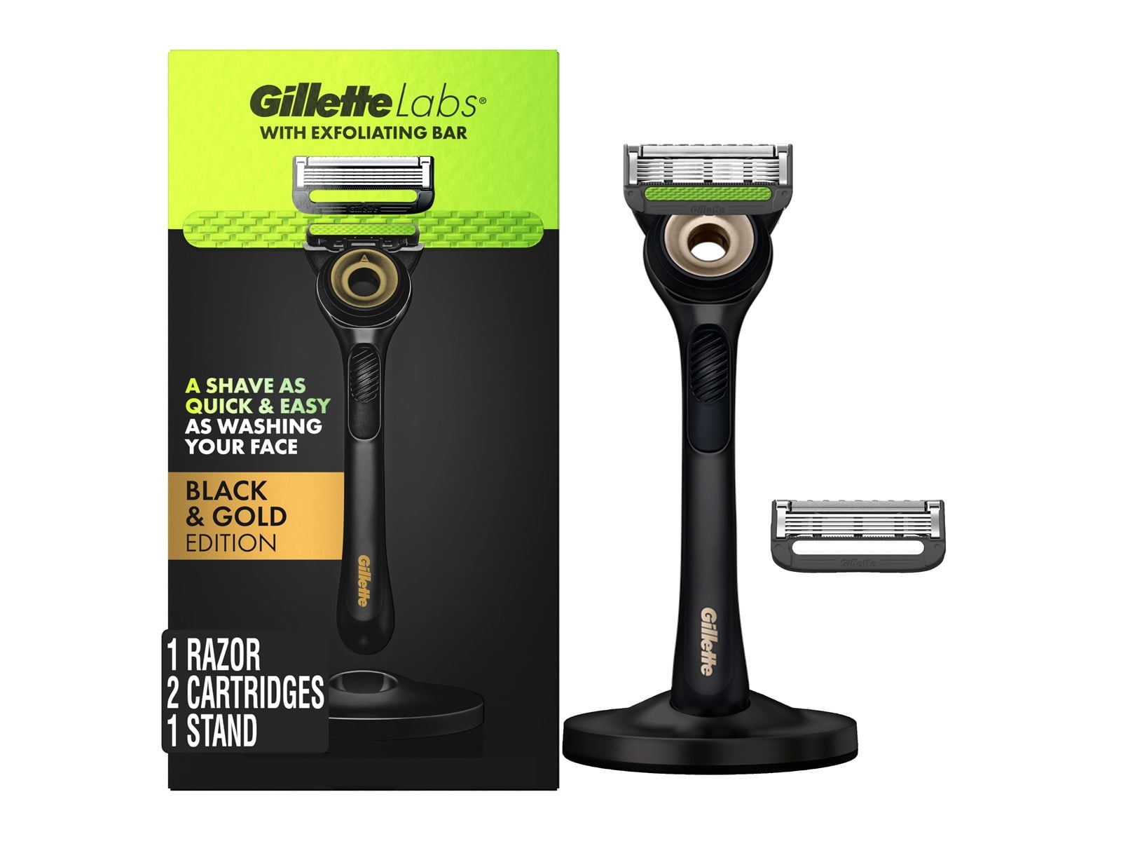 Gillette Exfoliating Bar Razor Black and Gold Edition (2 Count + Handle ...