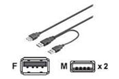 USB kabel - Deltaco USB 2.0 Y Cable 2xM -> 1xF -30cm - USB2-16