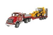 Legetøjsbil - Bruder MACK Granite Truck Low loader truck and JCB 4CX Backhoe loader - 02813